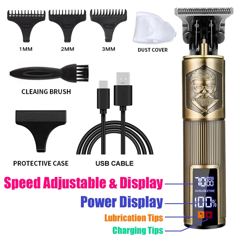 New Retro T9 Hair Clipper For Men, Electric Shaver, Rechargeable Hair Clipper, Portable Cordless Beard Trimmer