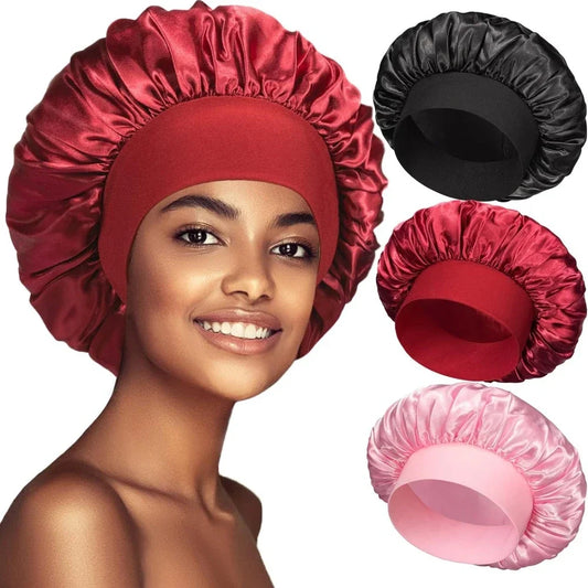 Satin Sleep Bonnet - Wide-Brimmed Hair Care Cap for Women & Men