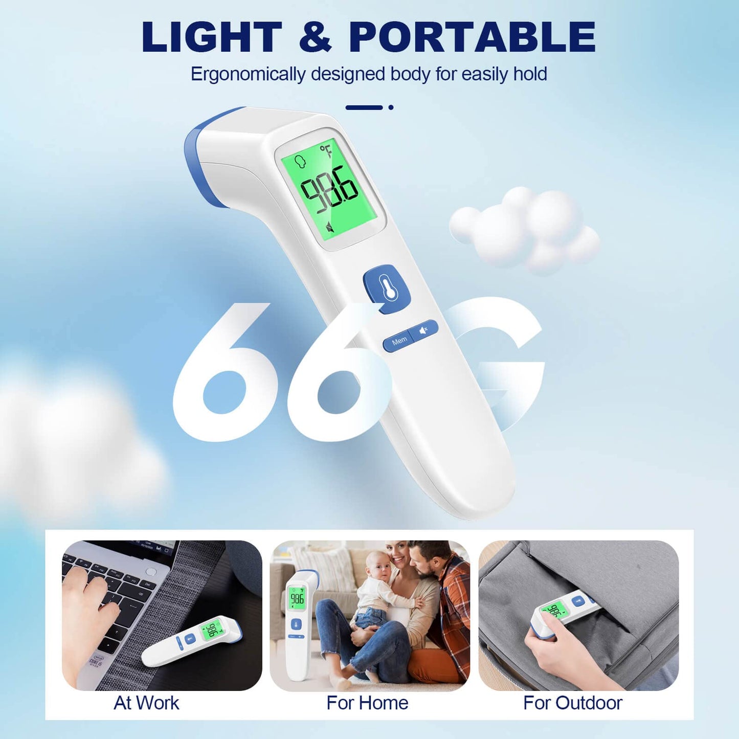 No-Touch Infrared Thermometer - 2-in-1 Forehead & Object Mode with Fever Alarm