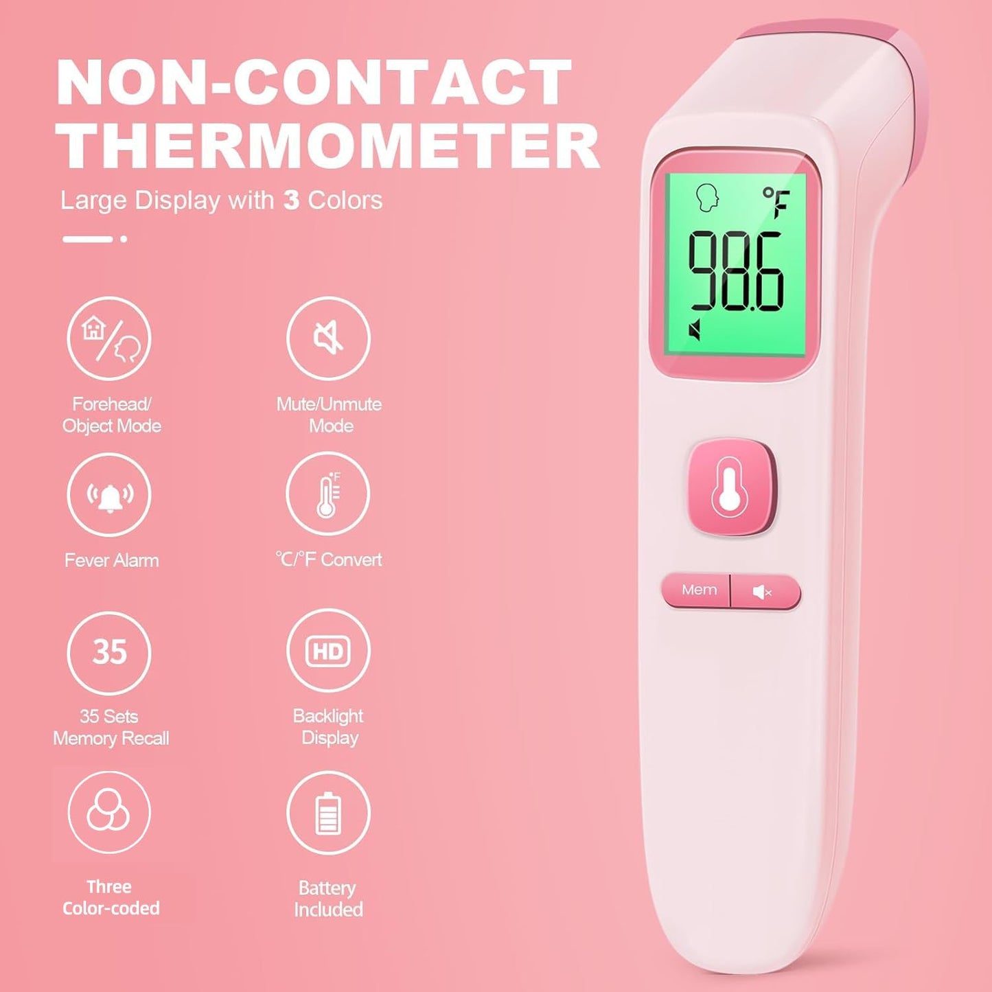 No-Touch Infrared Thermometer - 2-in-1 Forehead & Object Mode with Fever Alarm