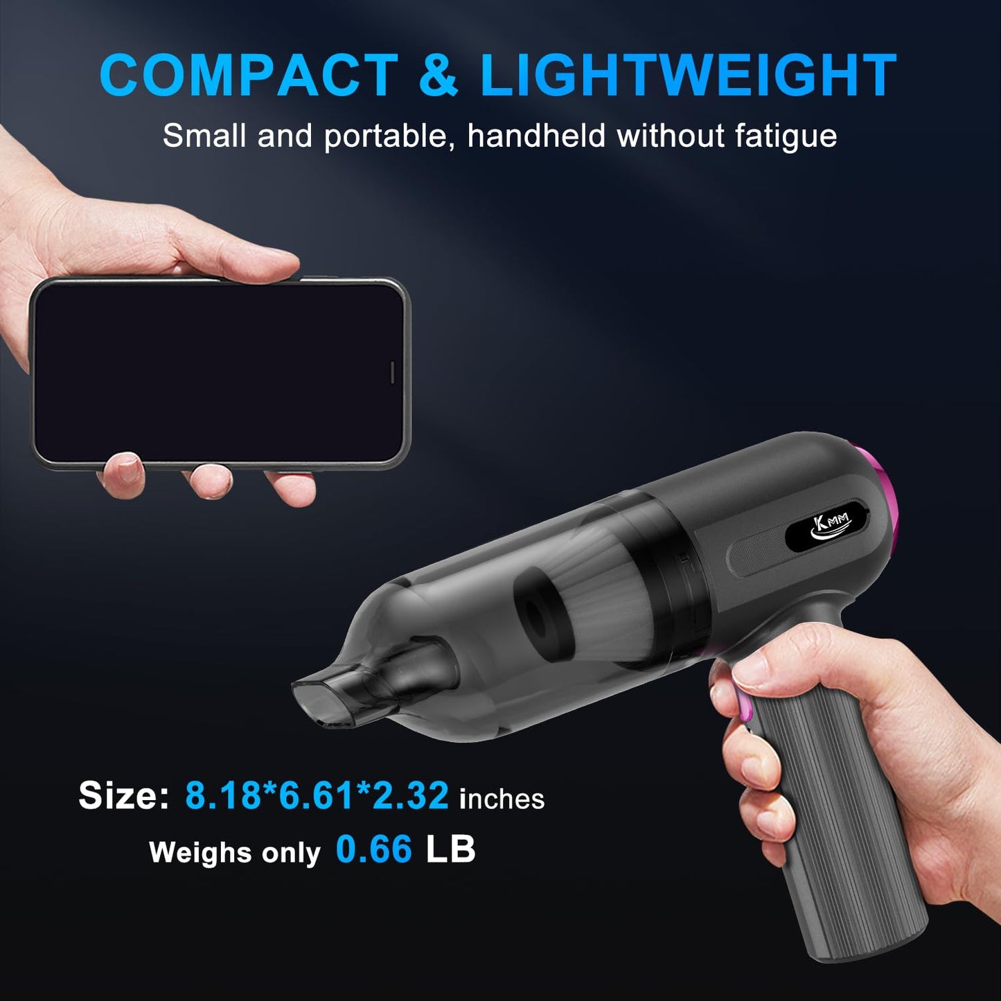 KMM Handheld Car Vacuum - 9000Pa Power with Air Duster & LED Light