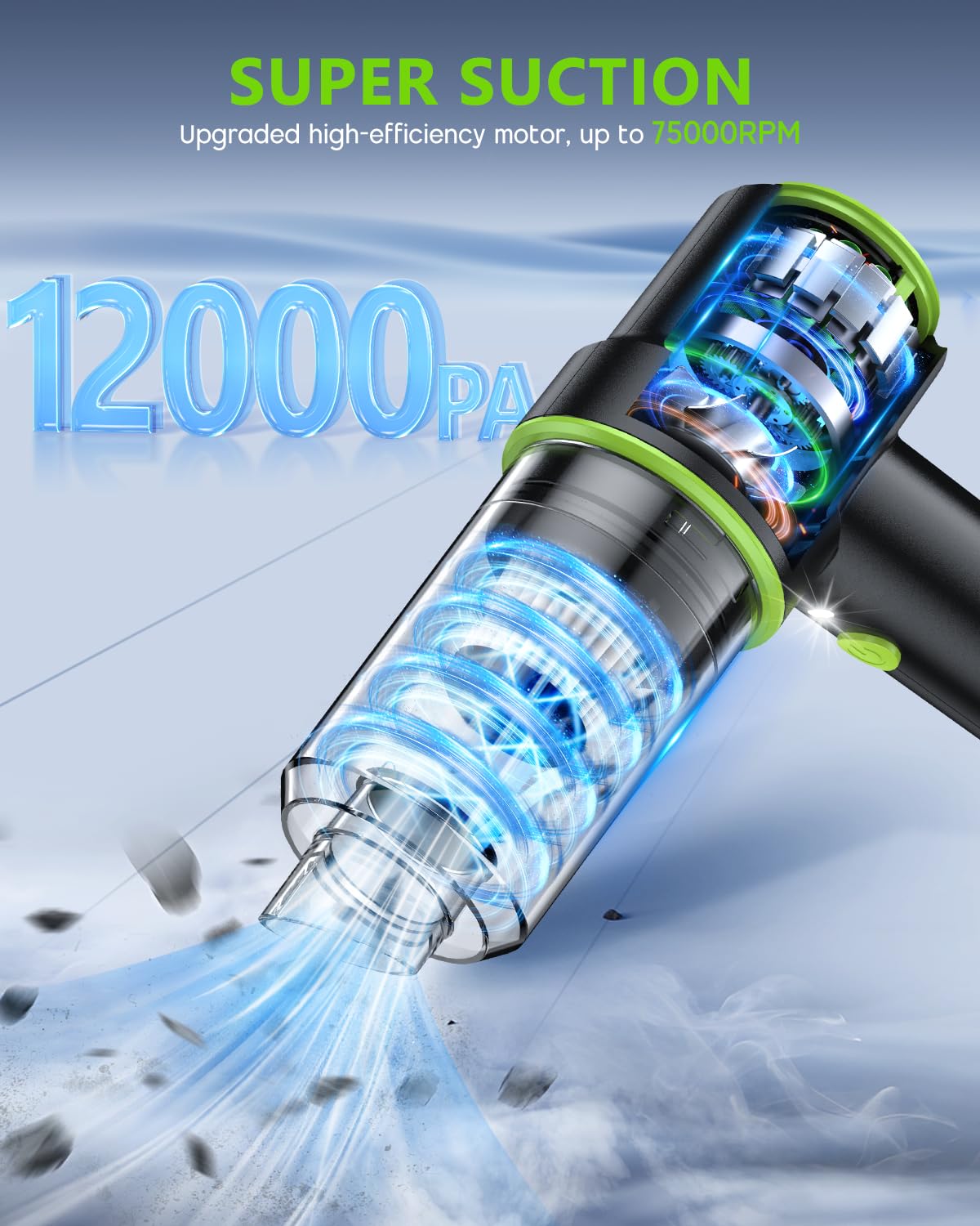 KMM Handheld Car Vacuum - 9000Pa Power with Air Duster & LED Light