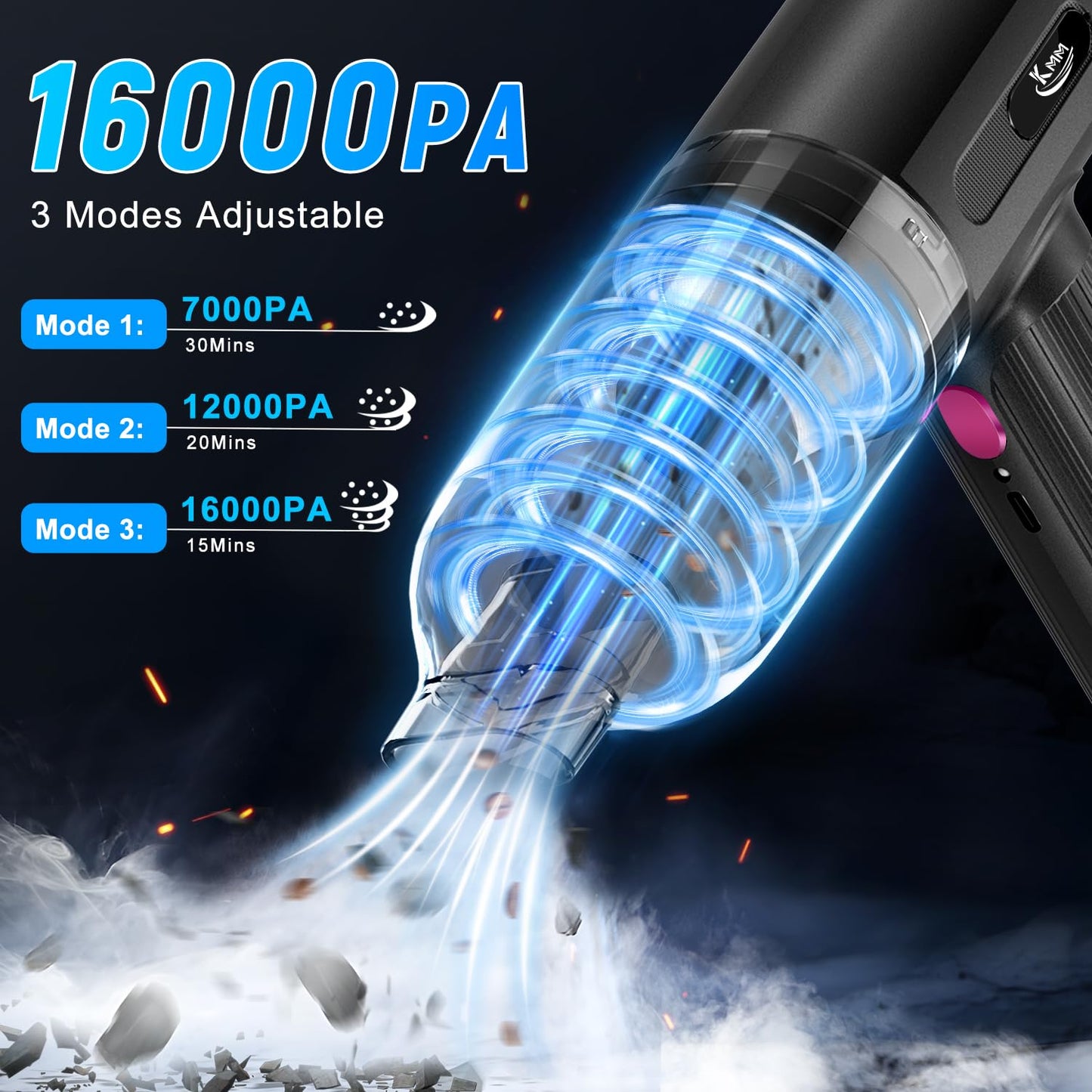 KMM Handheld Car Vacuum - 9000Pa Power with Air Duster & LED Light