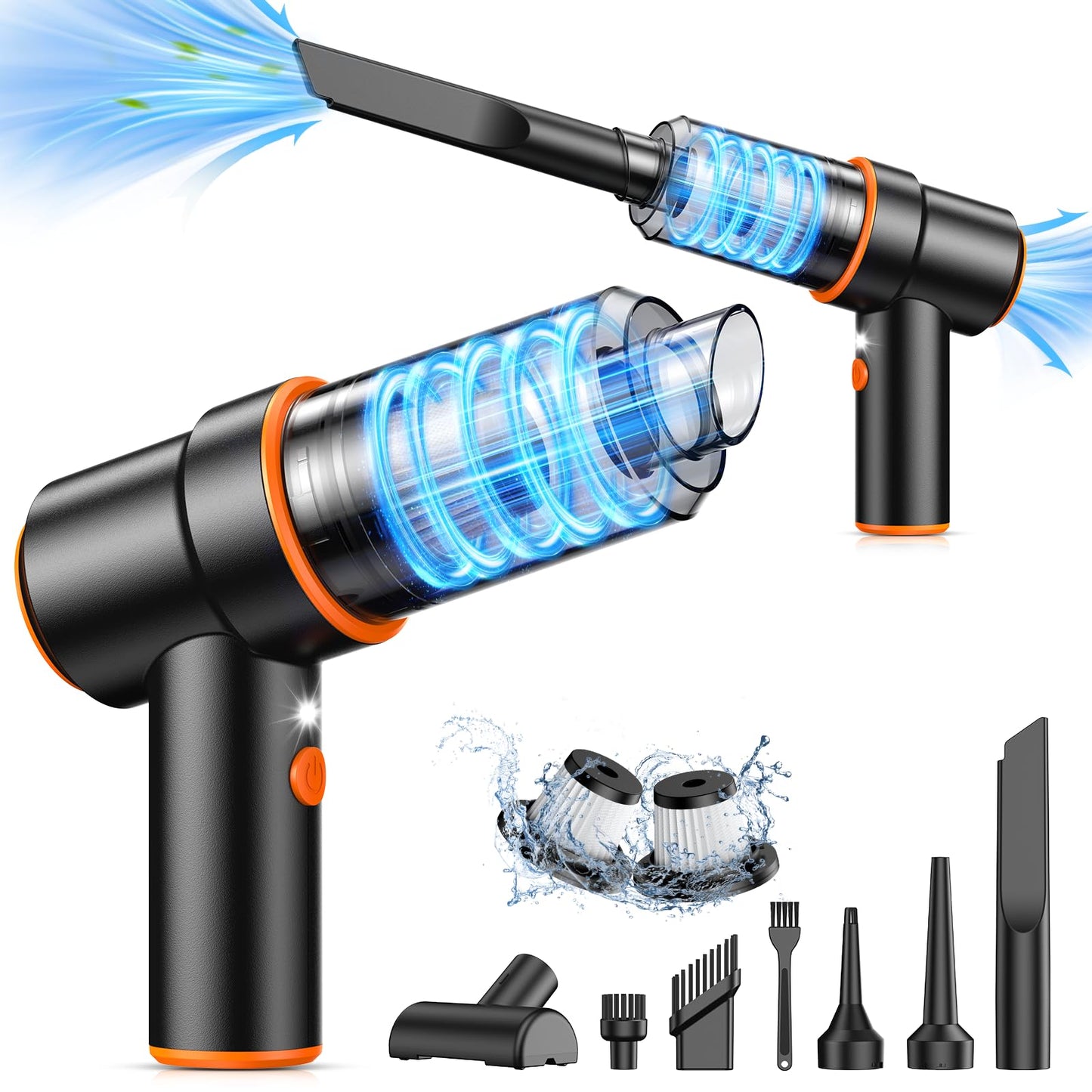 KMM Handheld Car Vacuum - 9000Pa Power with Air Duster & LED Light
