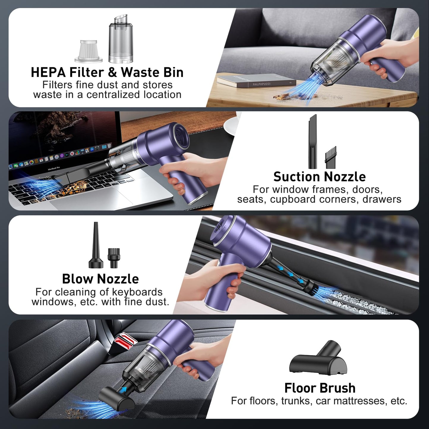 KMM Handheld Car Vacuum - 9000Pa Power with Air Duster & LED Light