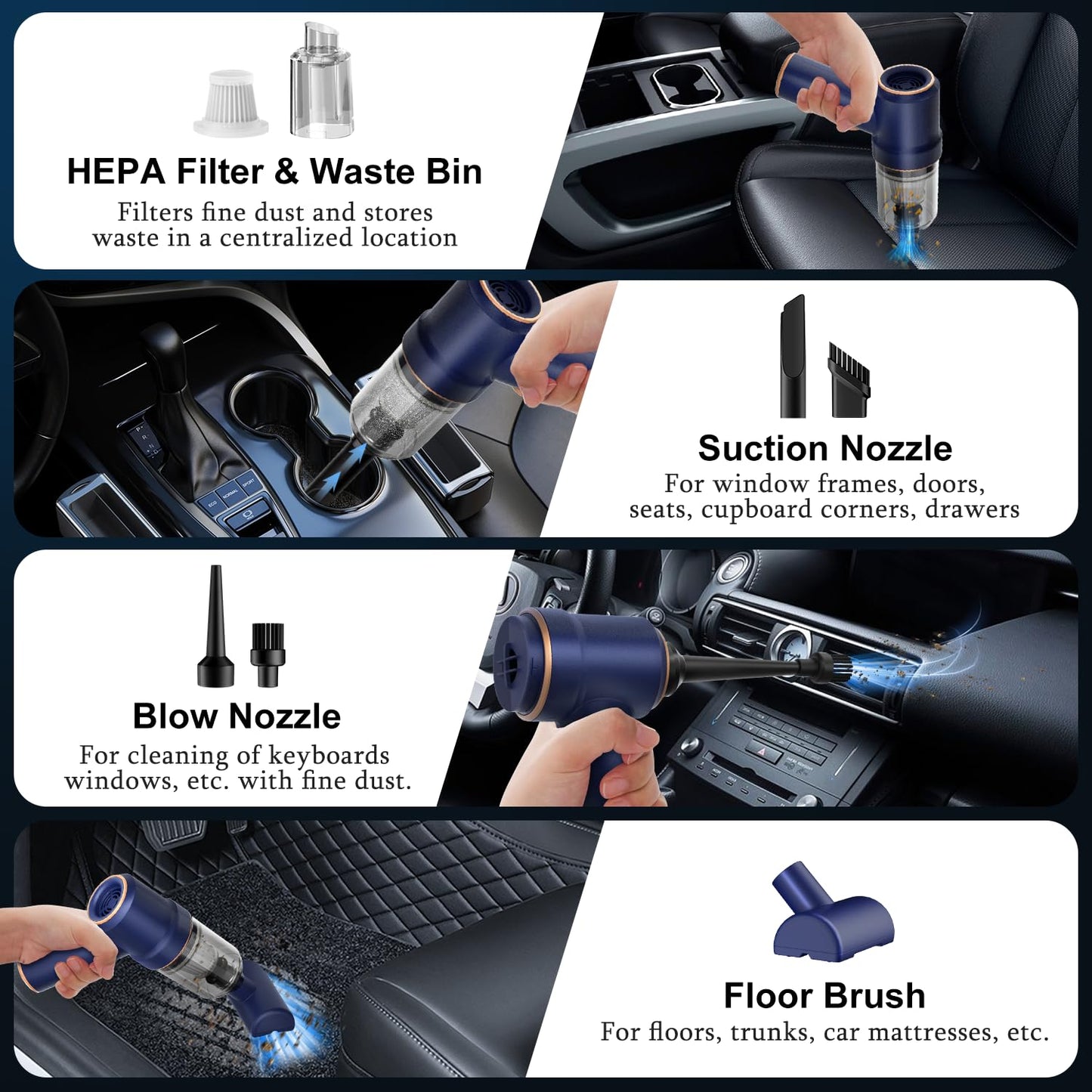 KMM Handheld Car Vacuum - 9000Pa Power with Air Duster & LED Light