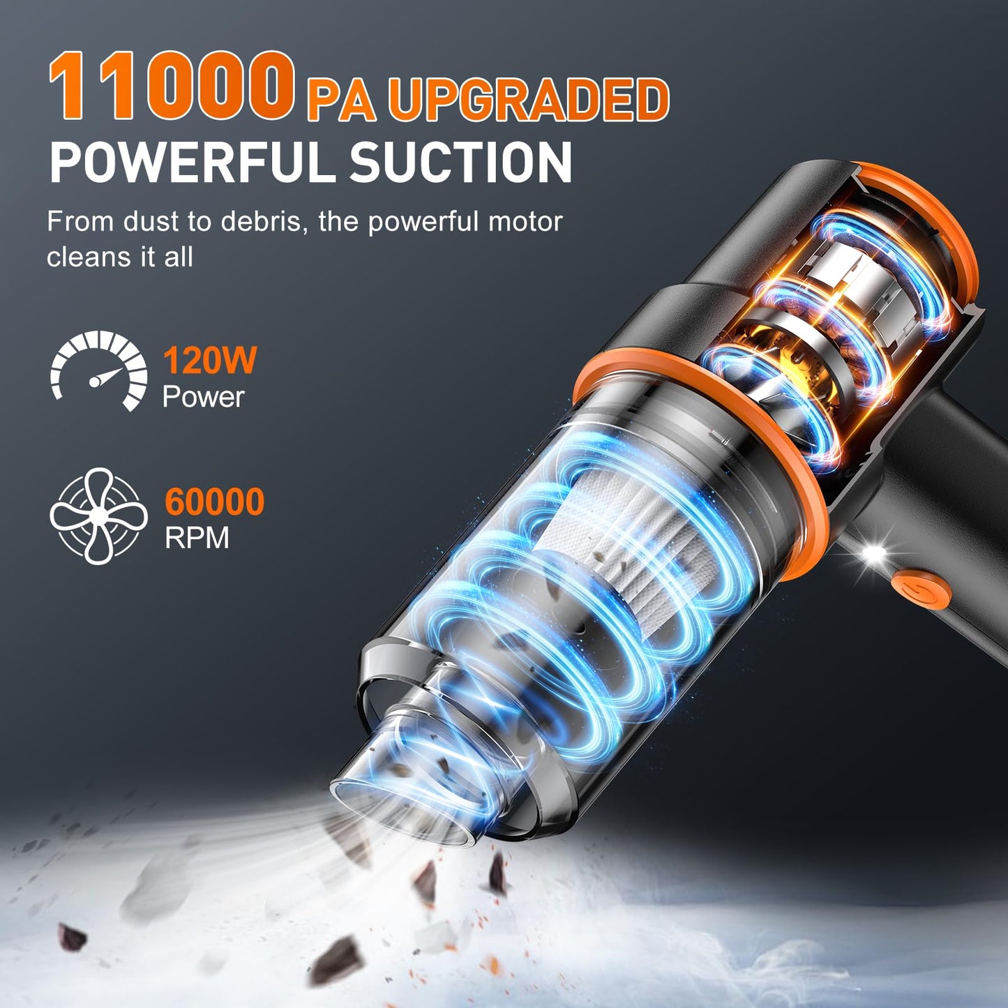 KMM Handheld Car Vacuum - 9000Pa Power with Air Duster & LED Light