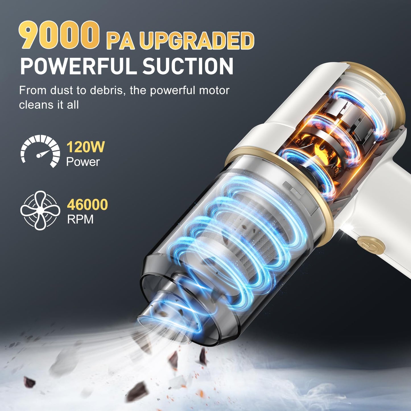 KMM Handheld Car Vacuum - 9000Pa Power with Air Duster & LED Light