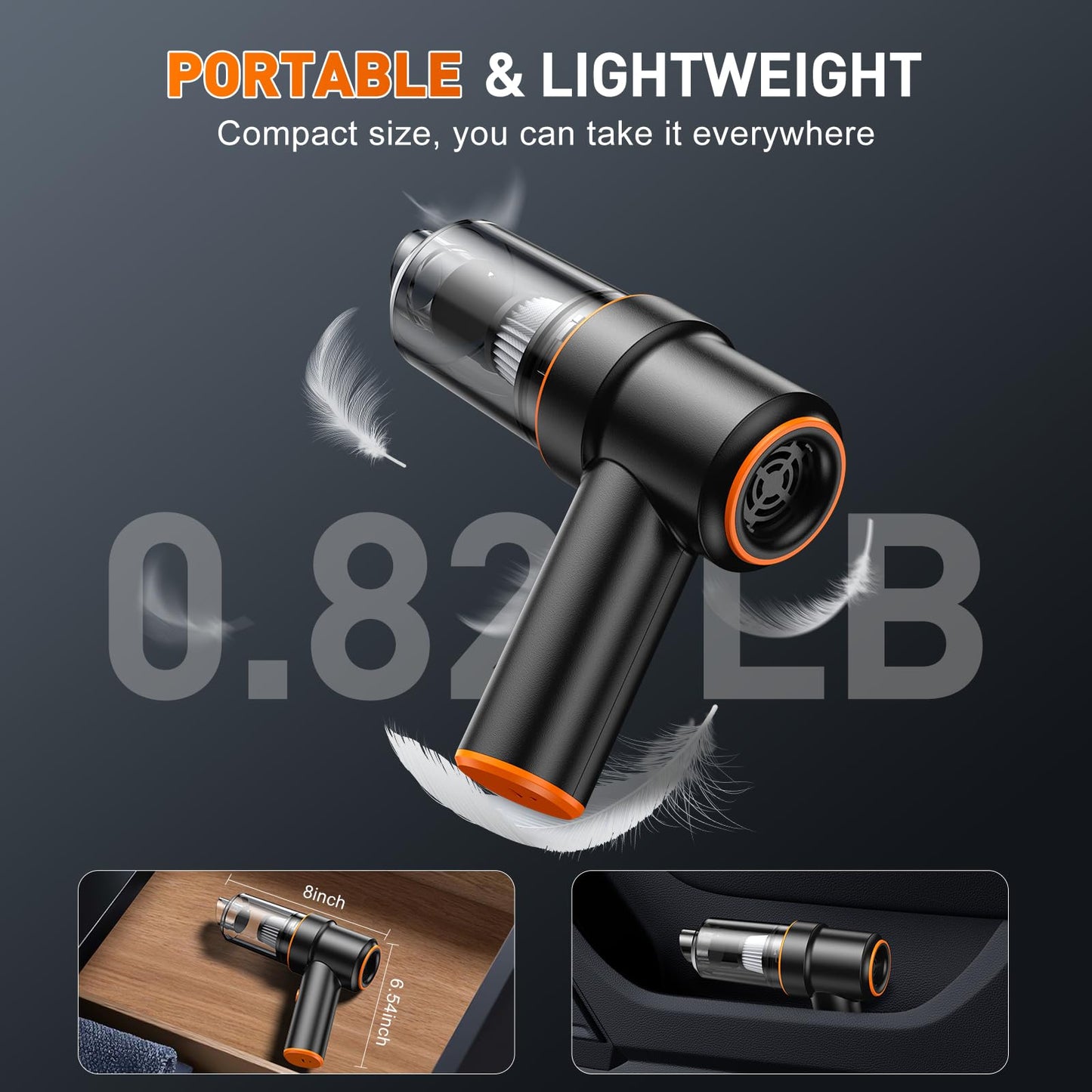 KMM Handheld Car Vacuum - 9000Pa Power with Air Duster & LED Light