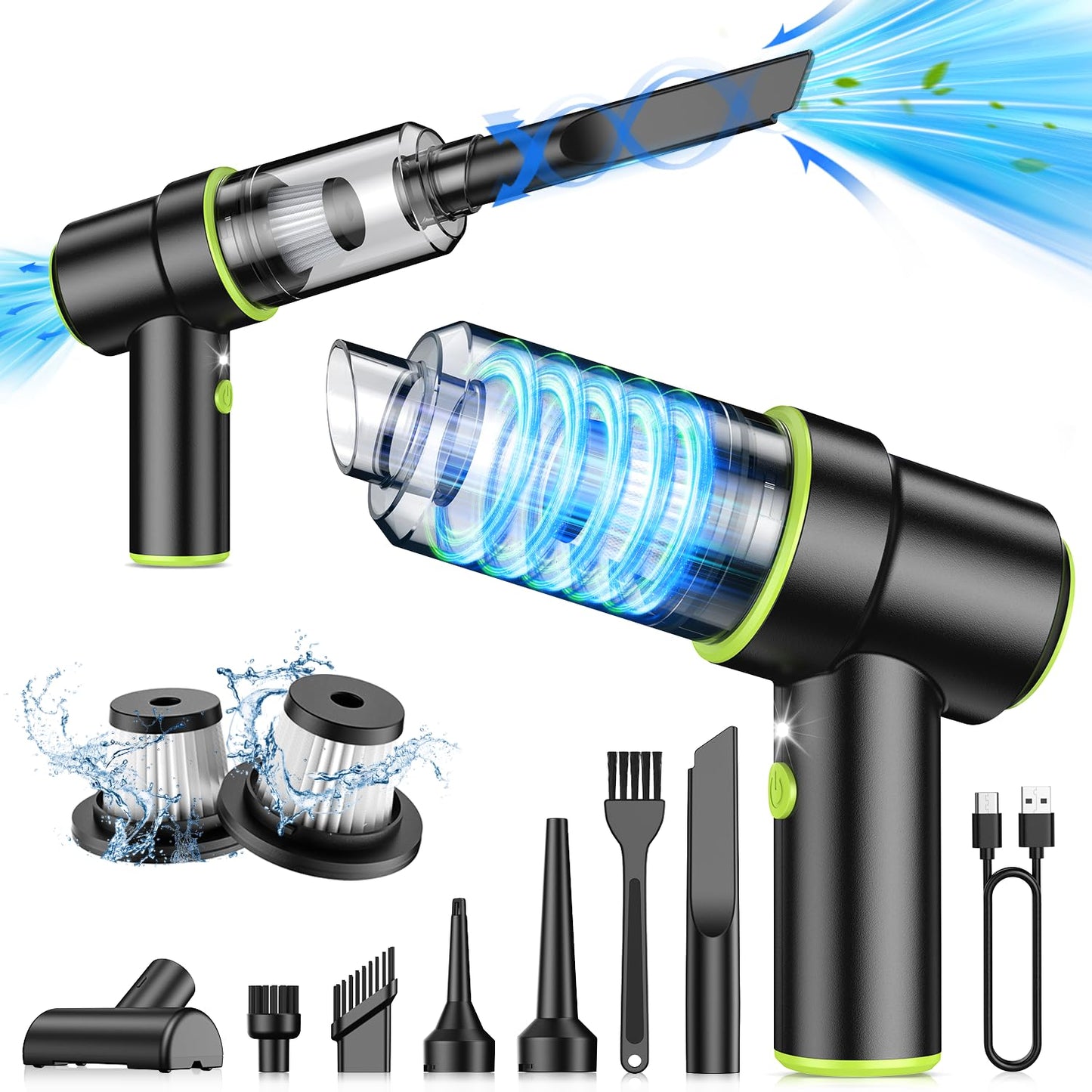 KMM Handheld Car Vacuum - 9000Pa Power with Air Duster & LED Light