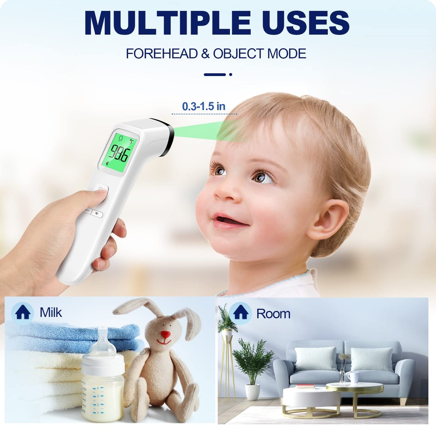 No-Touch Infrared Thermometer - 2-in-1 Forehead & Object Mode with Fever Alarm