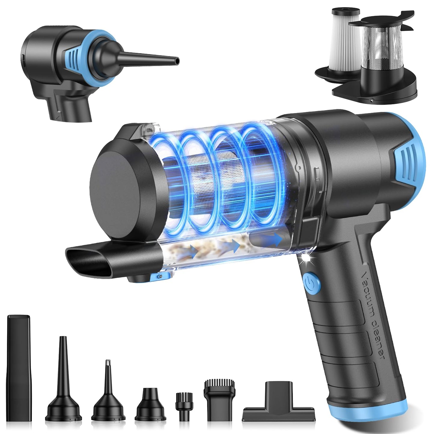 KMM Handheld Car Vacuum - 9000Pa Power with Air Duster & LED Light