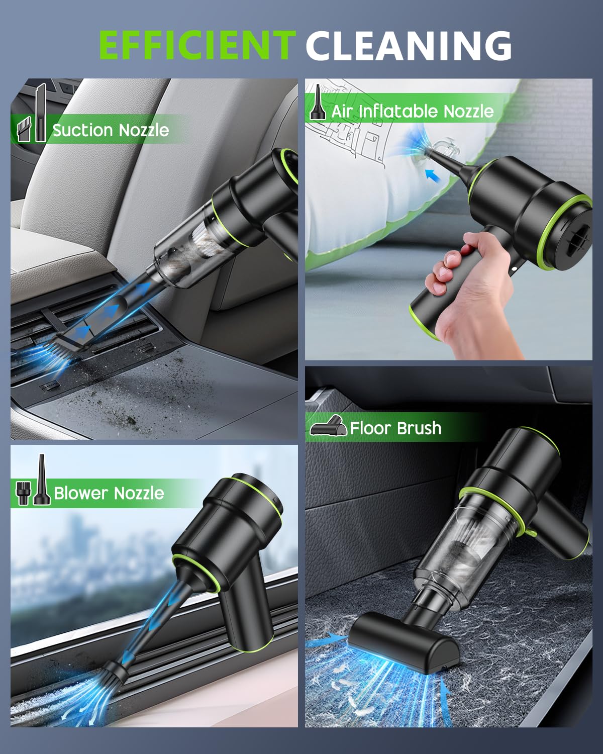 KMM Handheld Car Vacuum - 9000Pa Power with Air Duster & LED Light