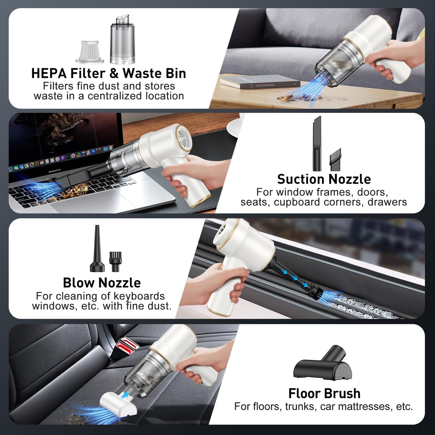 KMM Handheld Car Vacuum - 9000Pa Power with Air Duster & LED Light