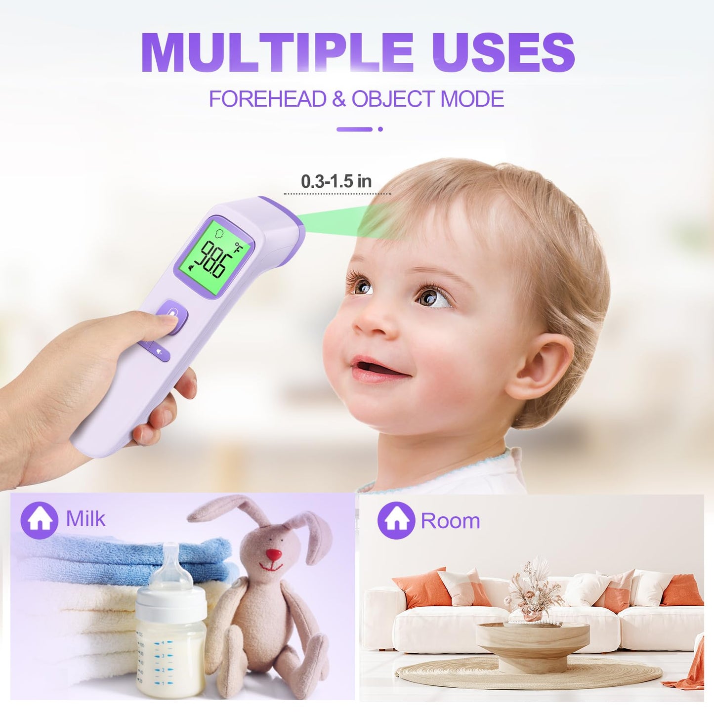 No-Touch Infrared Thermometer - 2-in-1 Forehead & Object Mode with Fever Alarm
