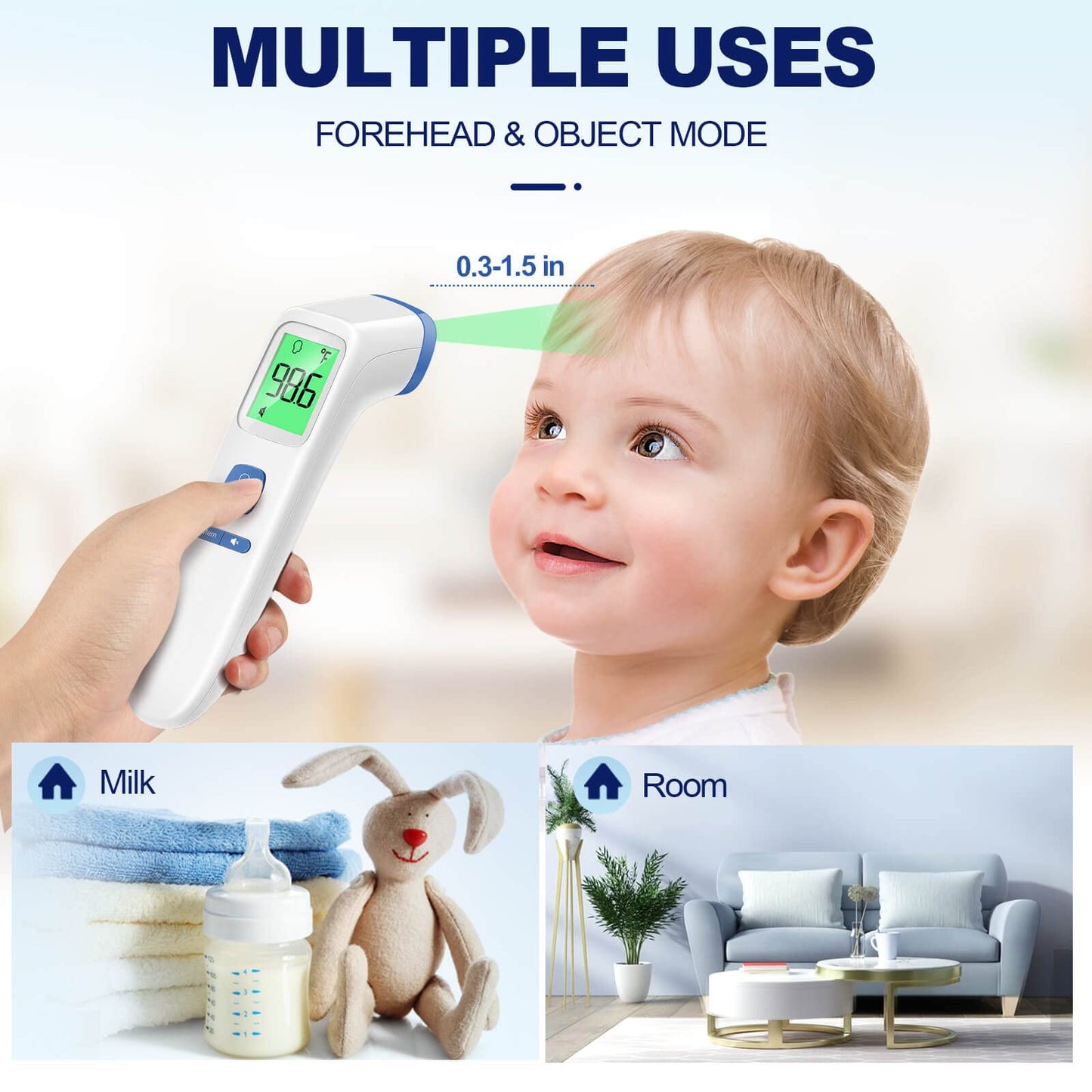 No-Touch Infrared Thermometer - 2-in-1 Forehead & Object Mode with Fever Alarm
