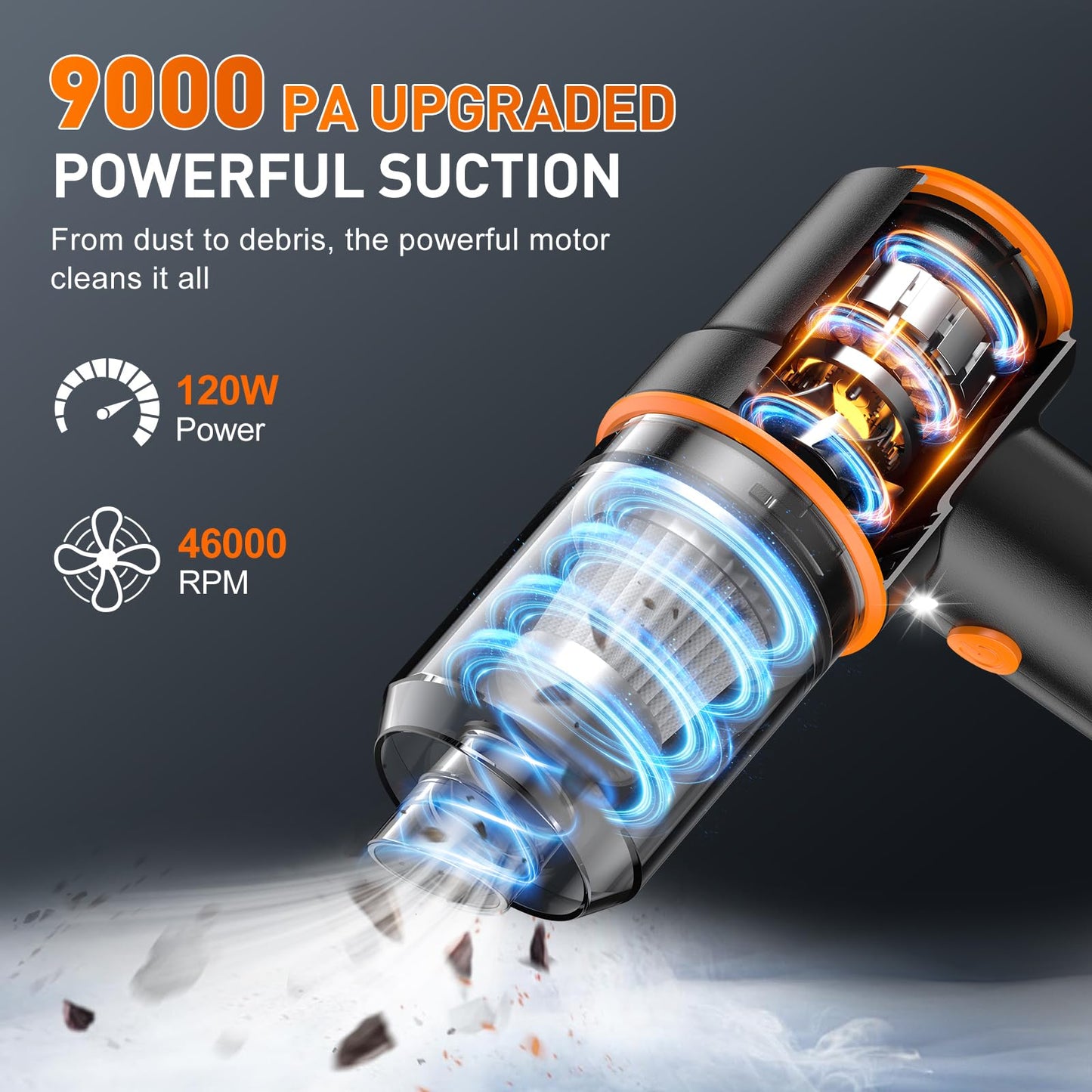 KMM Handheld Car Vacuum - 9000Pa Power with Air Duster & LED Light