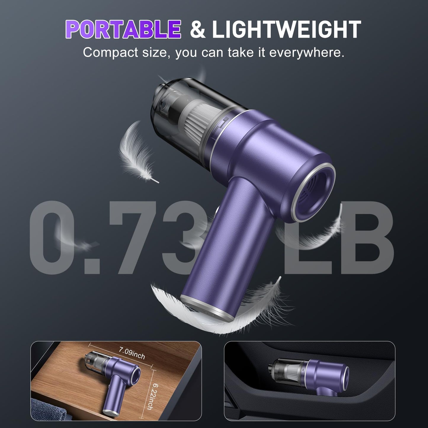 KMM Handheld Car Vacuum - 9000Pa Power with Air Duster & LED Light