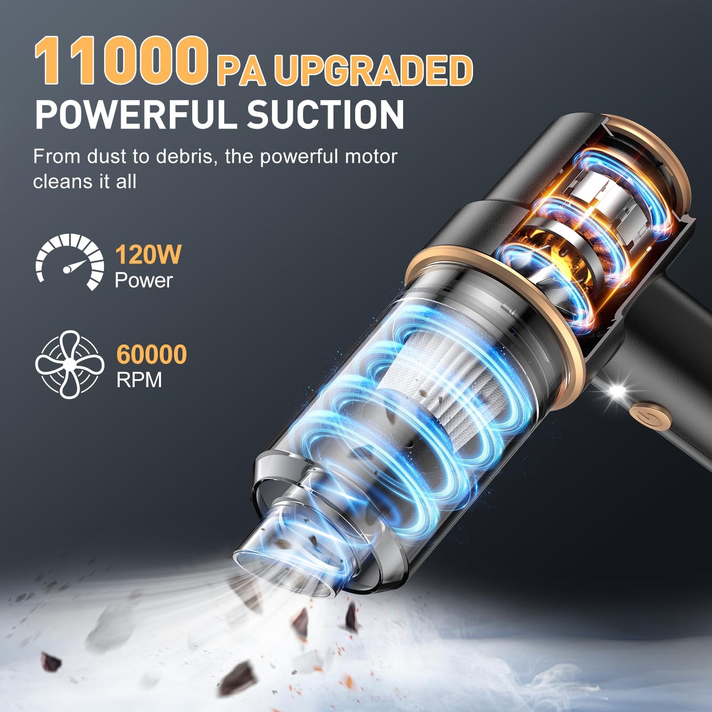 KMM Handheld Car Vacuum - 9000Pa Power with Air Duster & LED Light