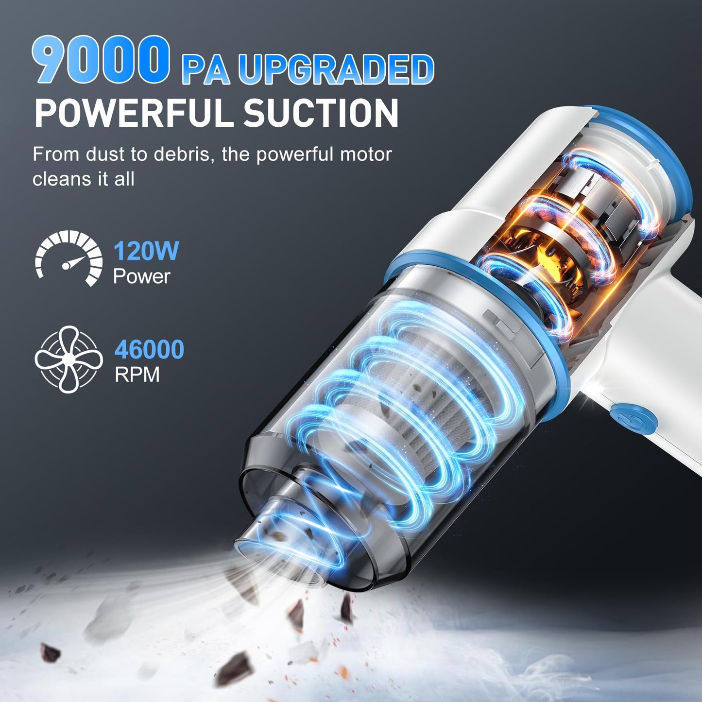 KMM Handheld Car Vacuum - 9000Pa Power with Air Duster & LED Light