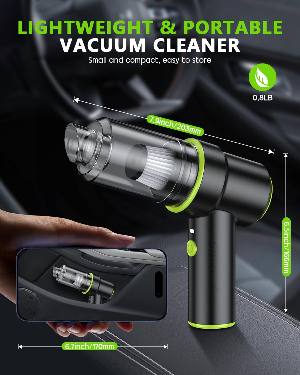 KMM Handheld Car Vacuum - 9000Pa Power with Air Duster & LED Light
