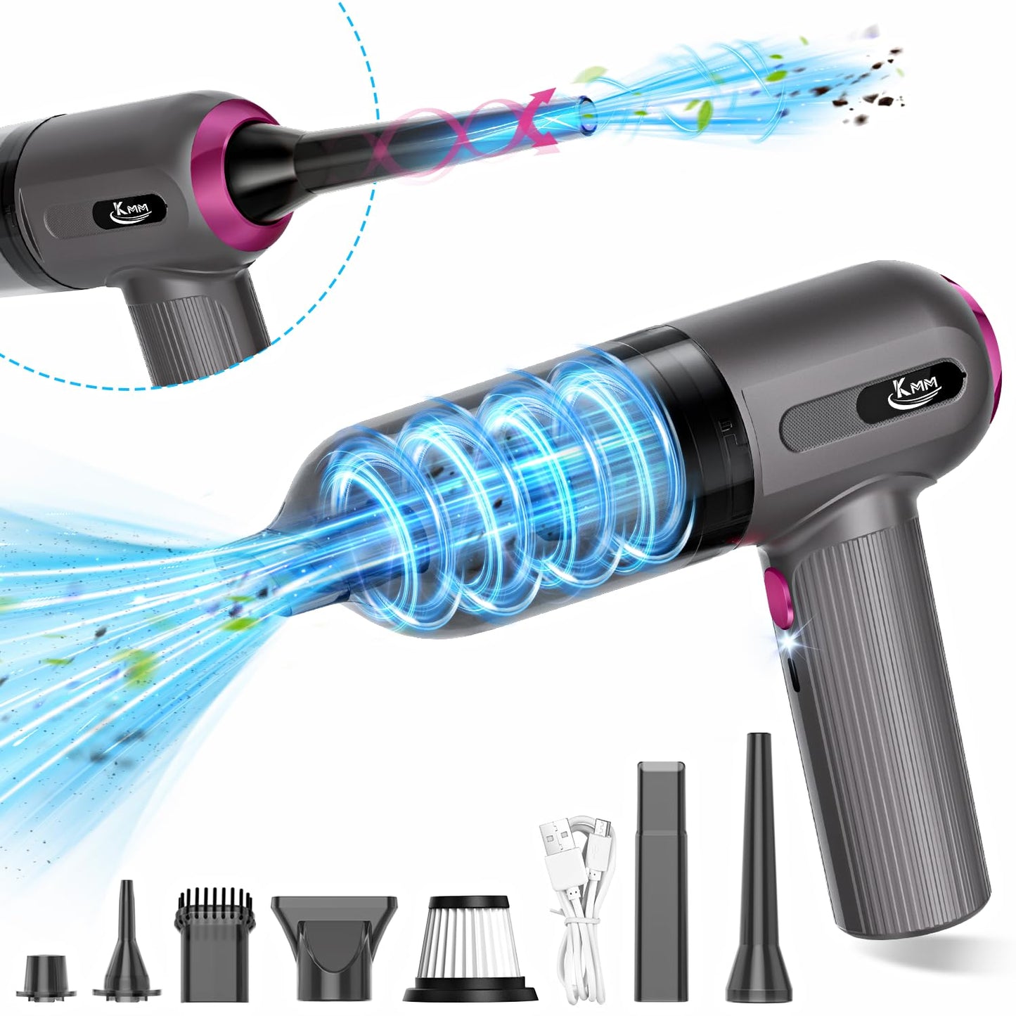 KMM Handheld Car Vacuum - 9000Pa Power with Air Duster & LED Light