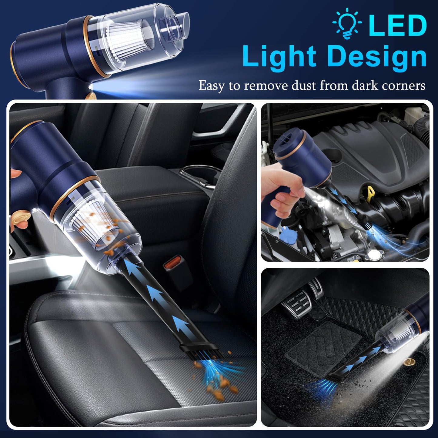 KMM Handheld Car Vacuum - 9000Pa Power with Air Duster & LED Light