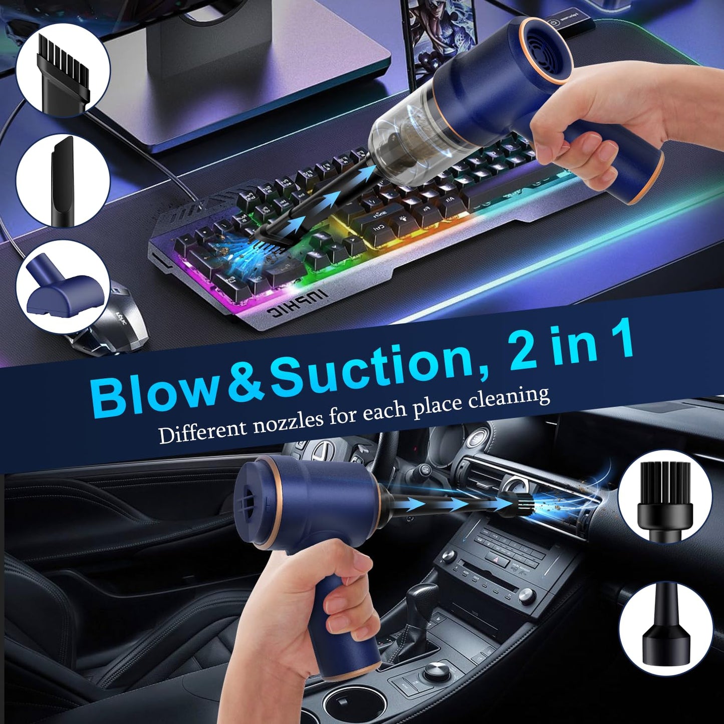 KMM Handheld Car Vacuum - 9000Pa Power with Air Duster & LED Light