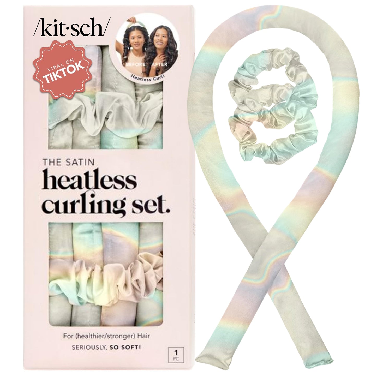 Kitsch Heatless Curling Set - Overnight Curls with Satin Hair Curler & Scrunchies