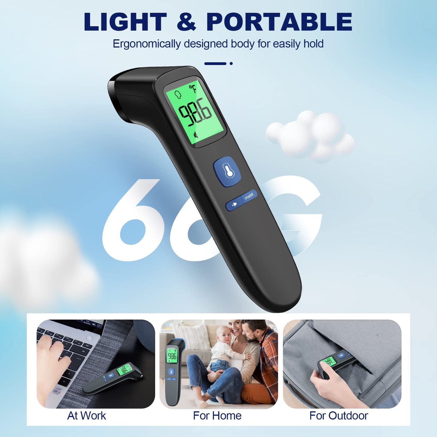 No-Touch Infrared Thermometer - 2-in-1 Forehead & Object Mode with Fever Alarm