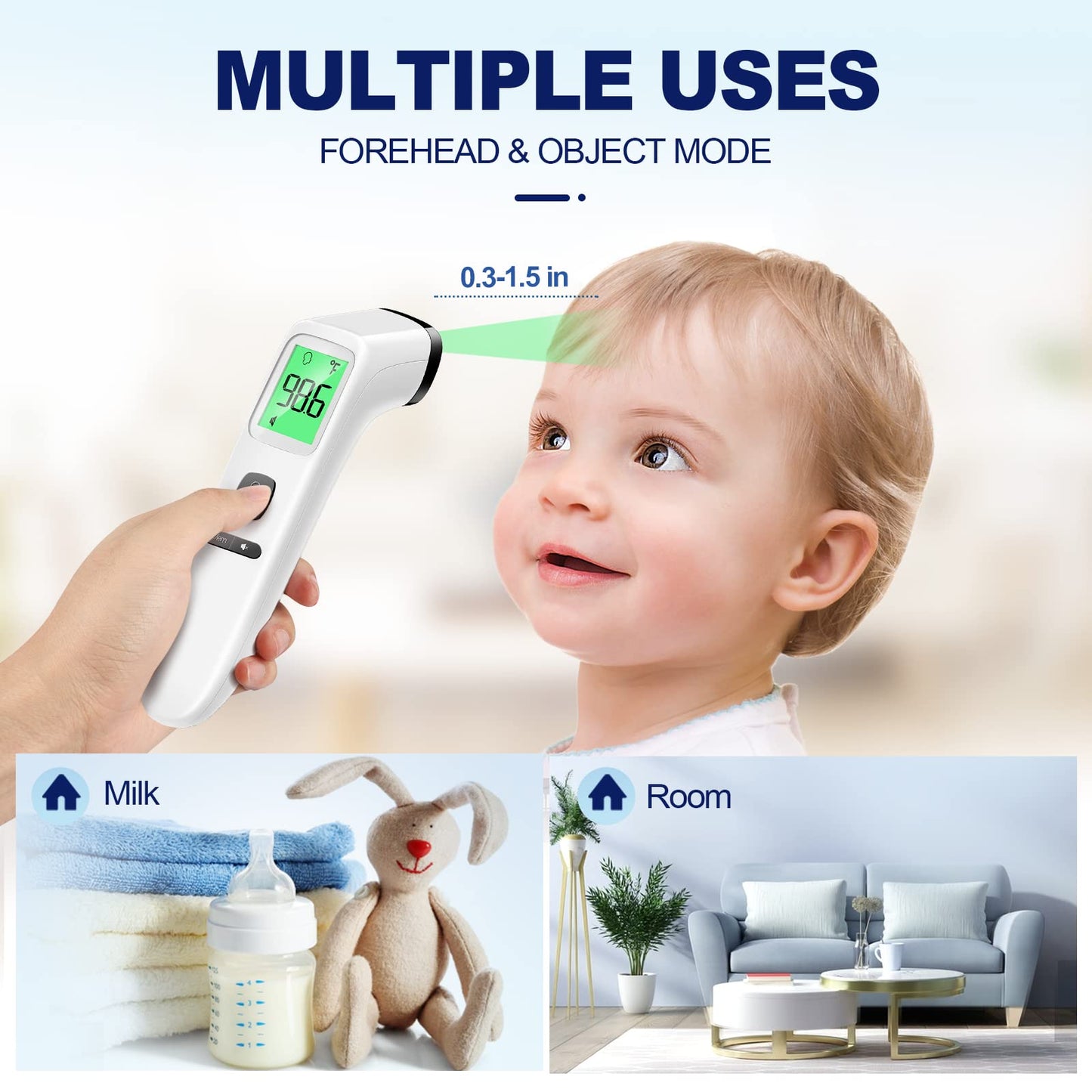 No-Touch Infrared Thermometer - 2-in-1 Forehead & Object Mode with Fever Alarm