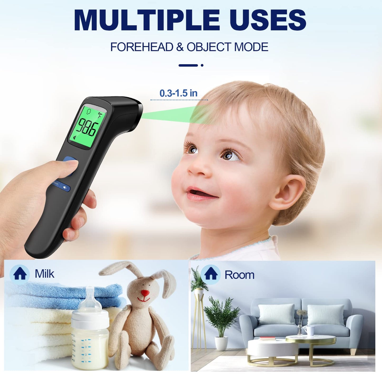 No-Touch Infrared Thermometer - 2-in-1 Forehead & Object Mode with Fever Alarm
