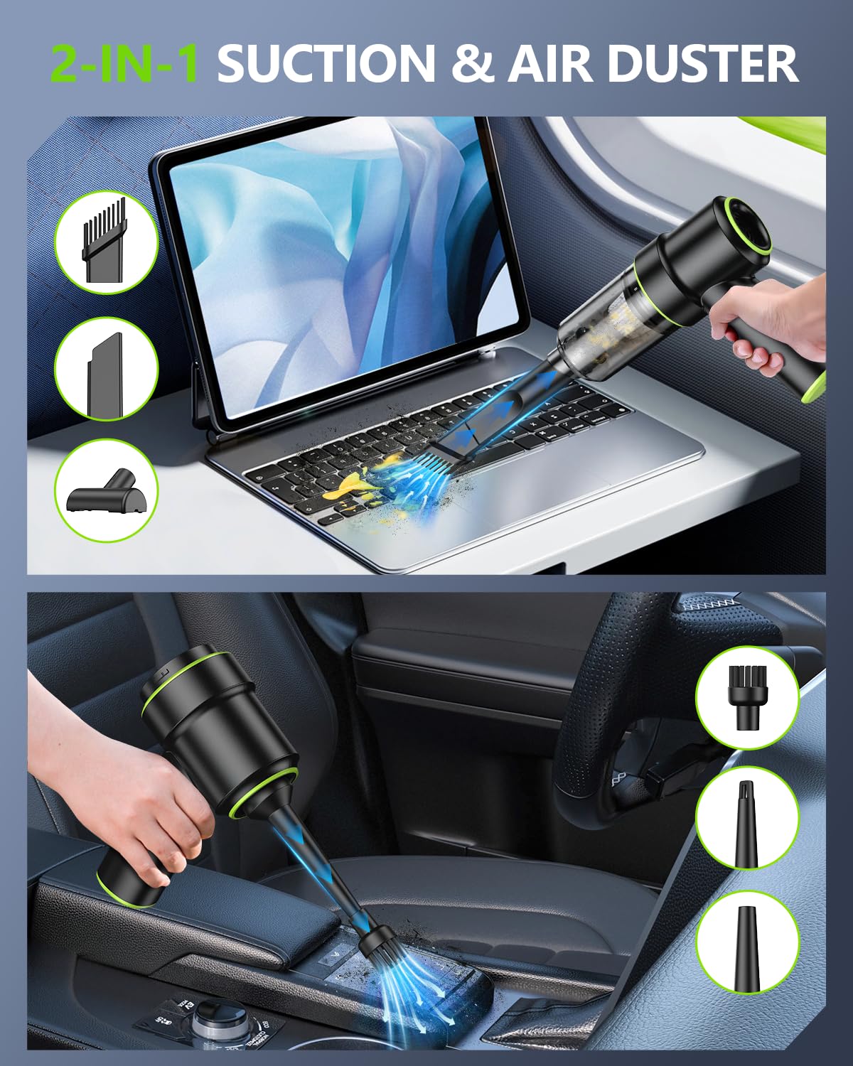 KMM Handheld Car Vacuum - 9000Pa Power with Air Duster & LED Light