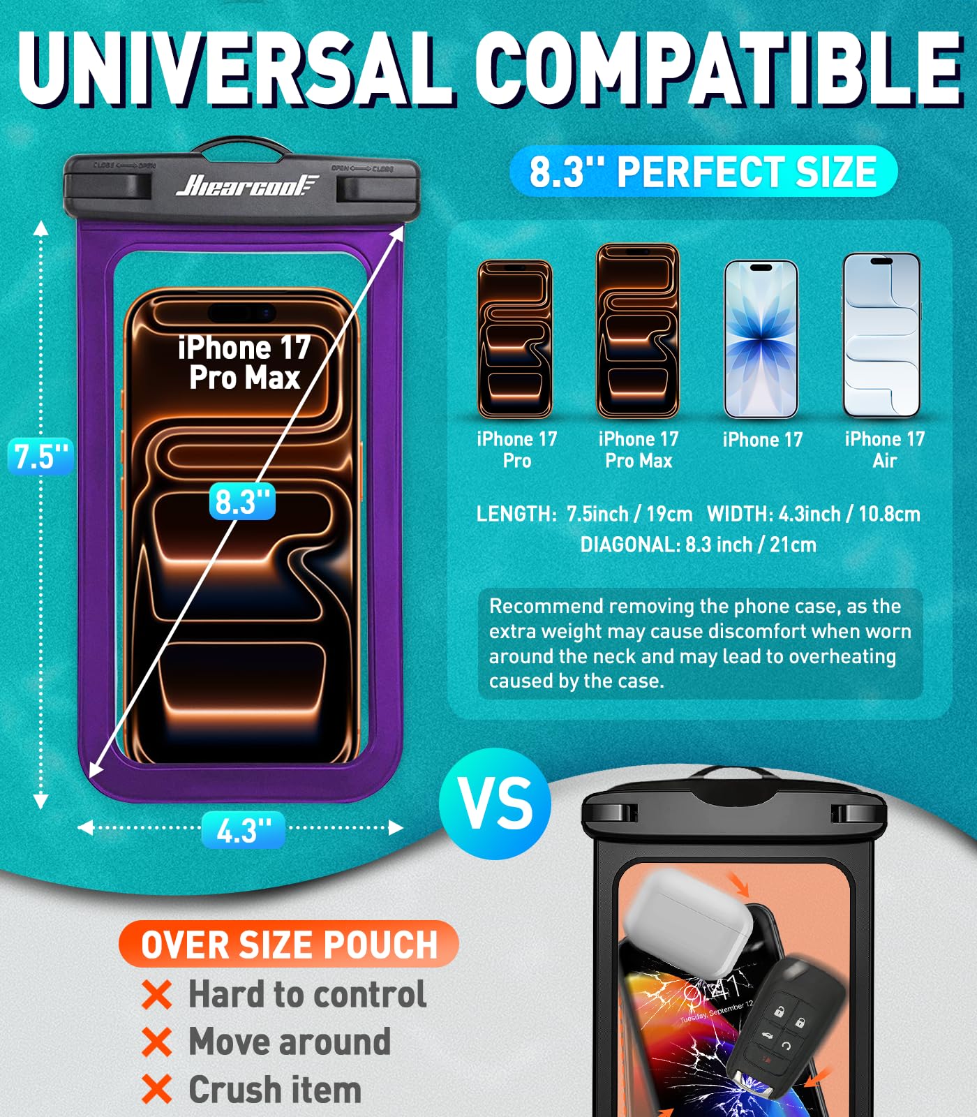 Waterproof Phone Pouch 2-Pack - IPX8 Dry Bag for iPhone & Android (8.3")