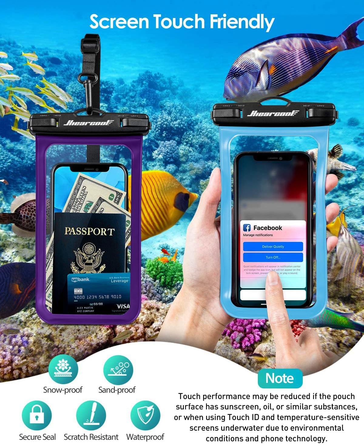 Waterproof Phone Pouch 2-Pack - IPX8 Dry Bag for iPhone & Android (8.3")