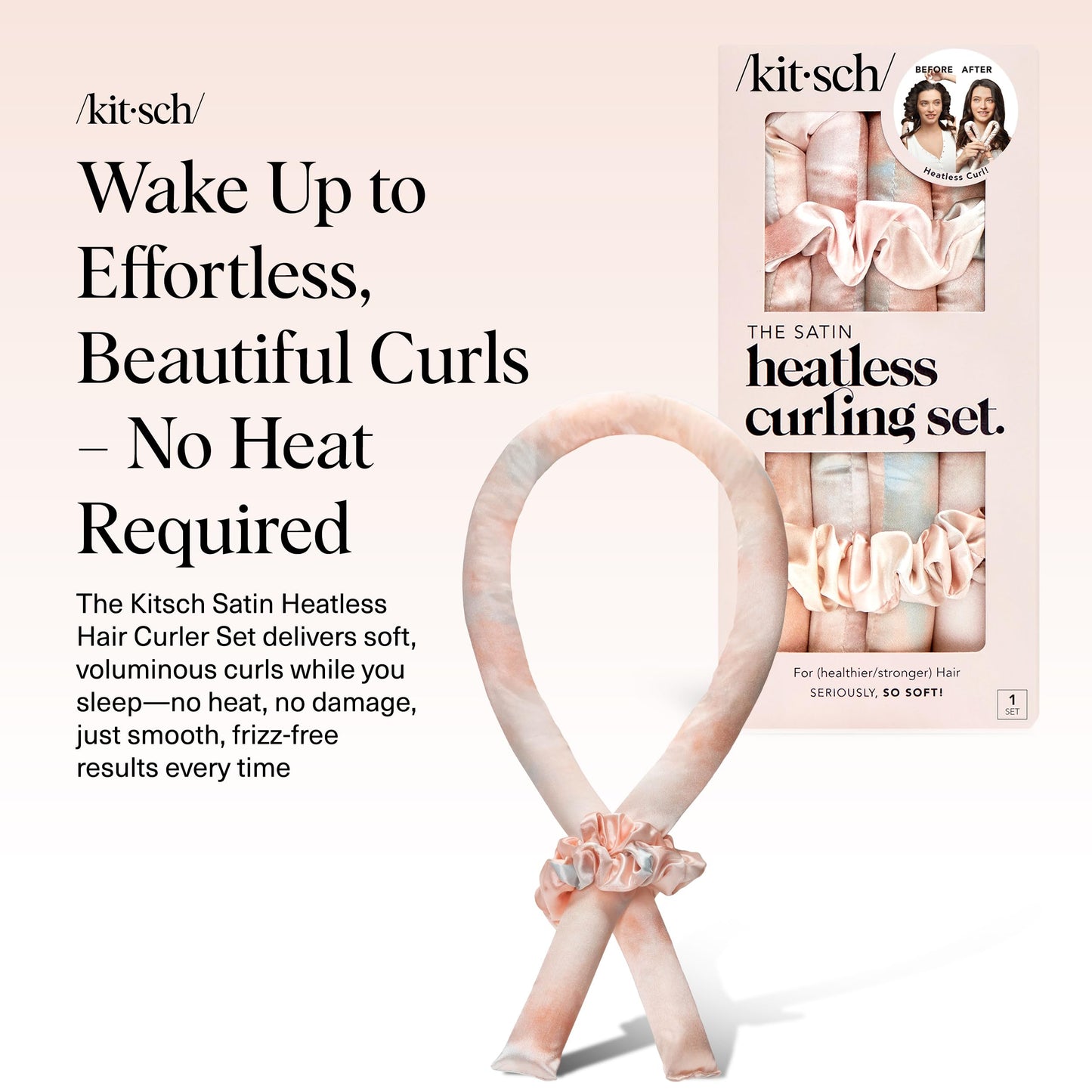 Kitsch Heatless Curling Set - Overnight Curls with Satin Hair Curler & Scrunchies