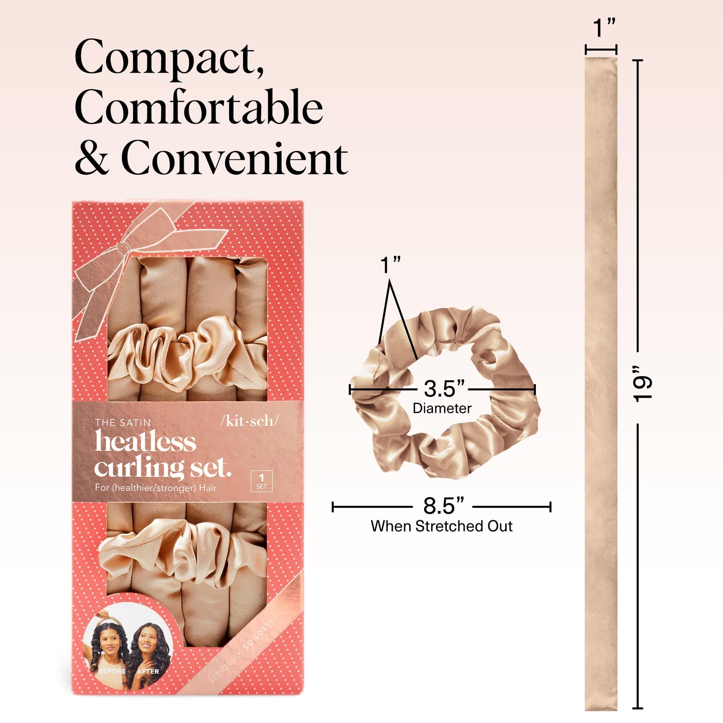 Kitsch Heatless Curling Set - Overnight Curls with Satin Hair Curler & Scrunchies