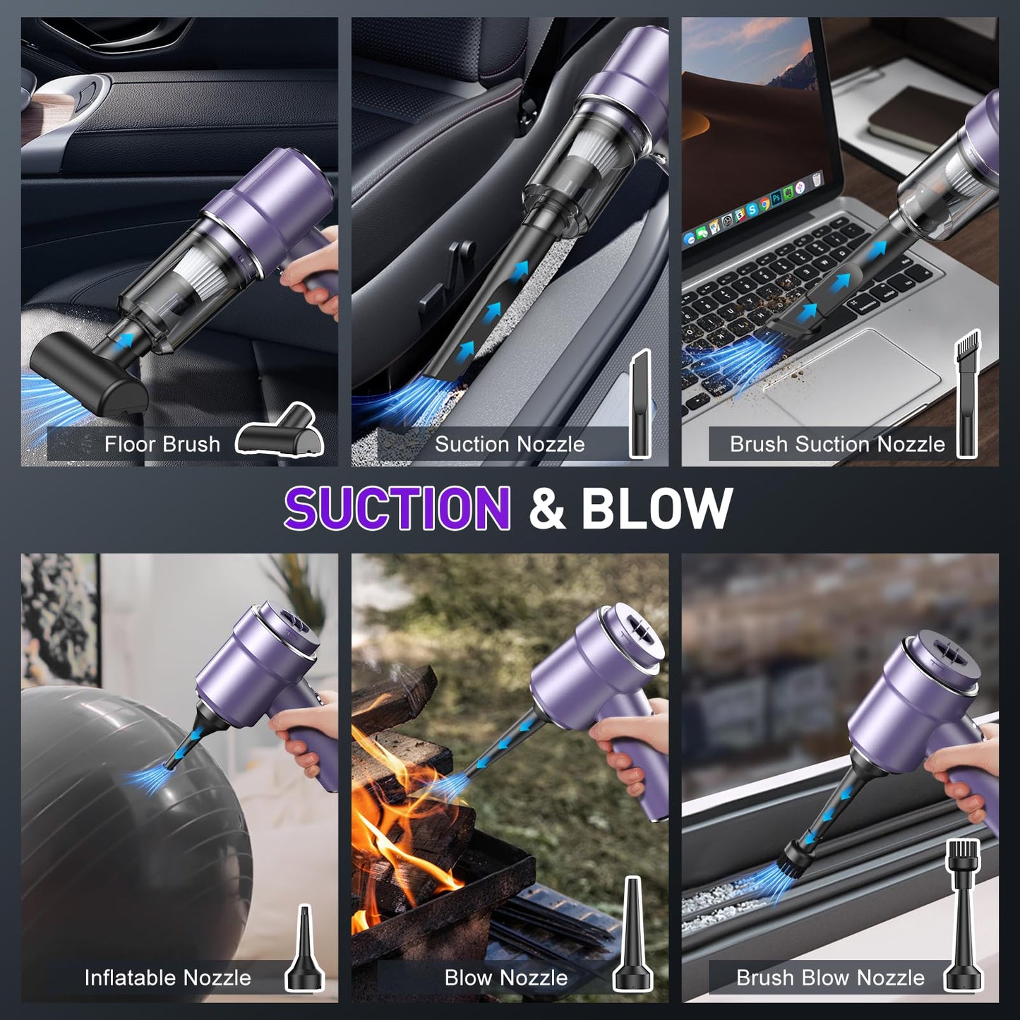 KMM Handheld Car Vacuum - 9000Pa Power with Air Duster & LED Light