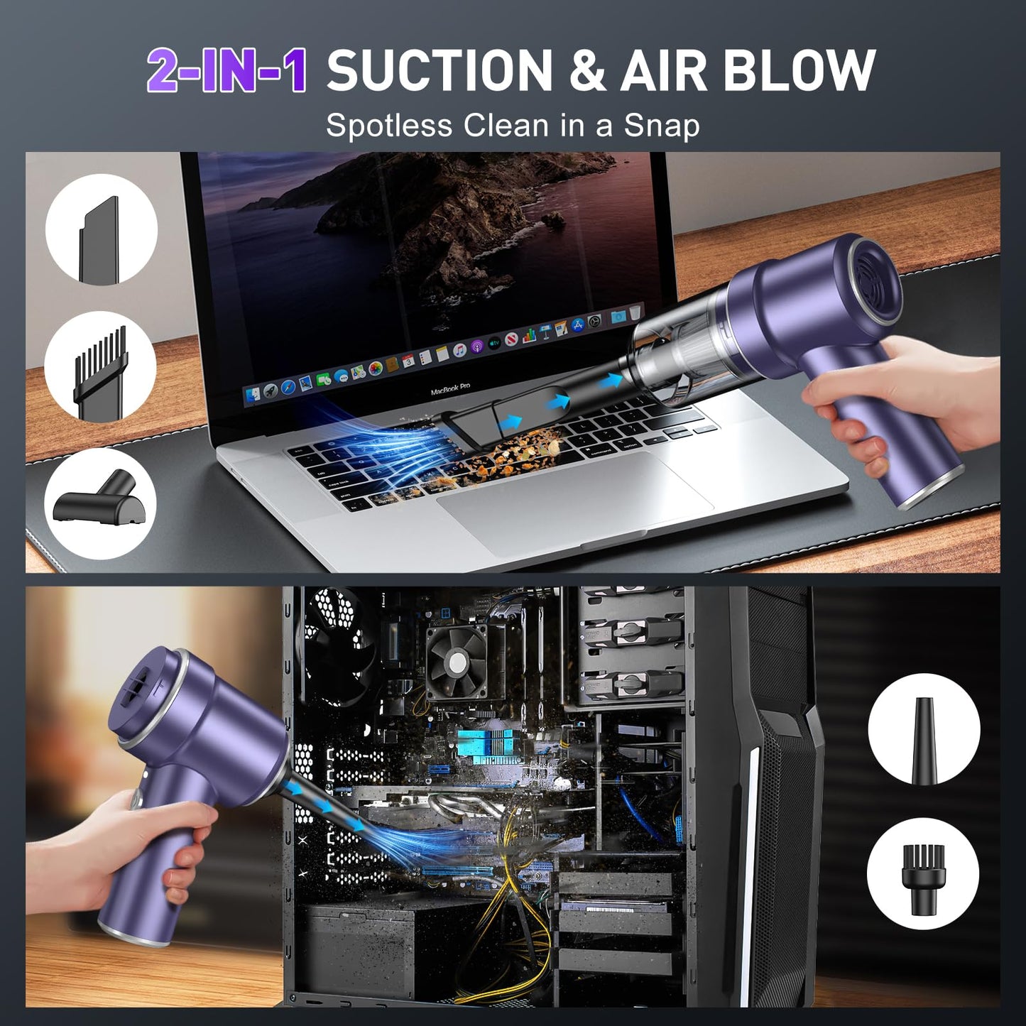 KMM Handheld Car Vacuum - 9000Pa Power with Air Duster & LED Light