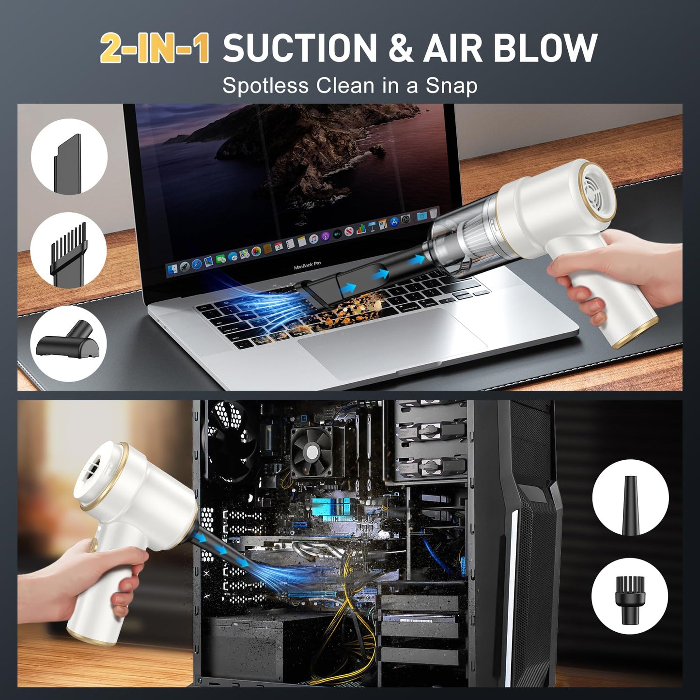 KMM Handheld Car Vacuum - 9000Pa Power with Air Duster & LED Light
