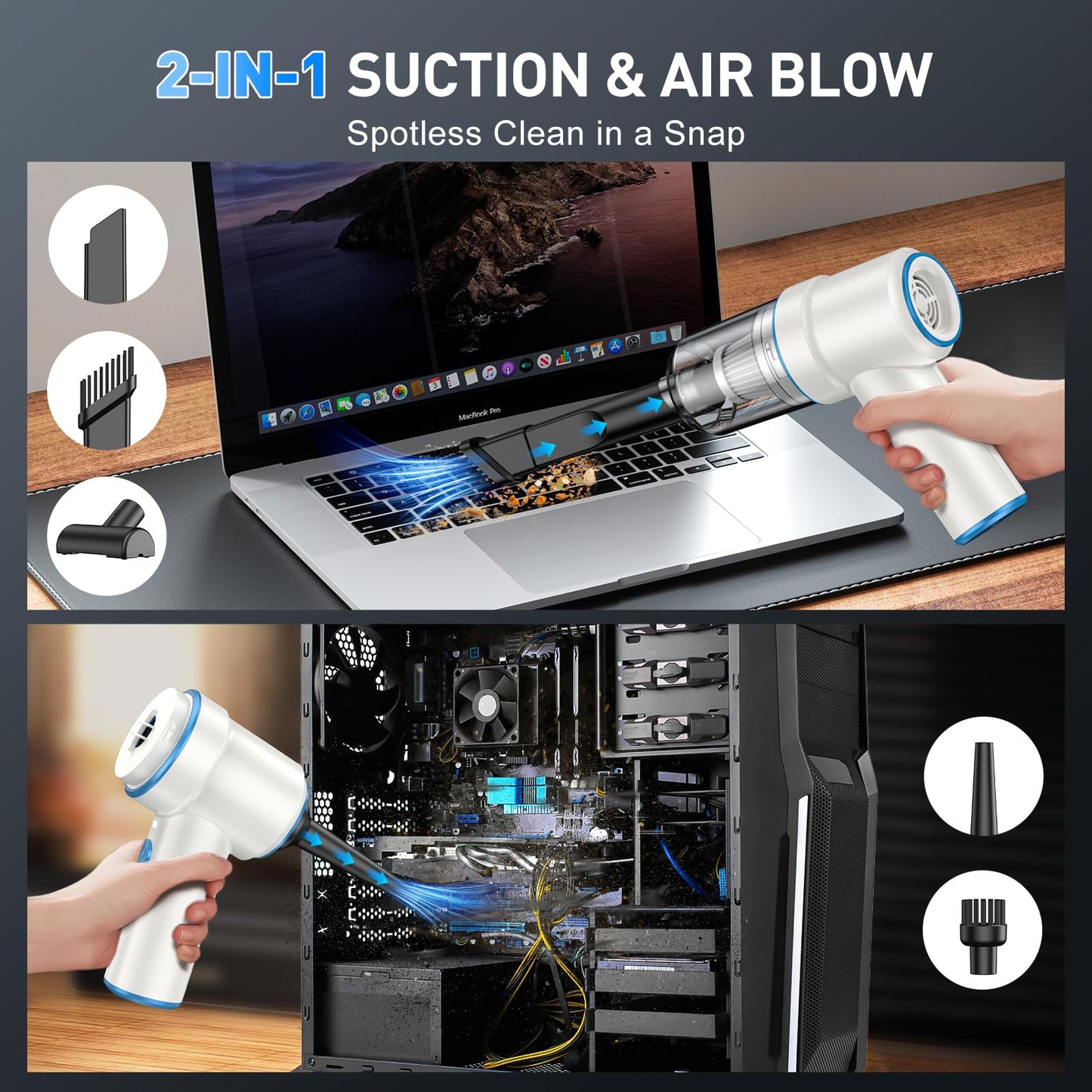 KMM Handheld Car Vacuum - 9000Pa Power with Air Duster & LED Light