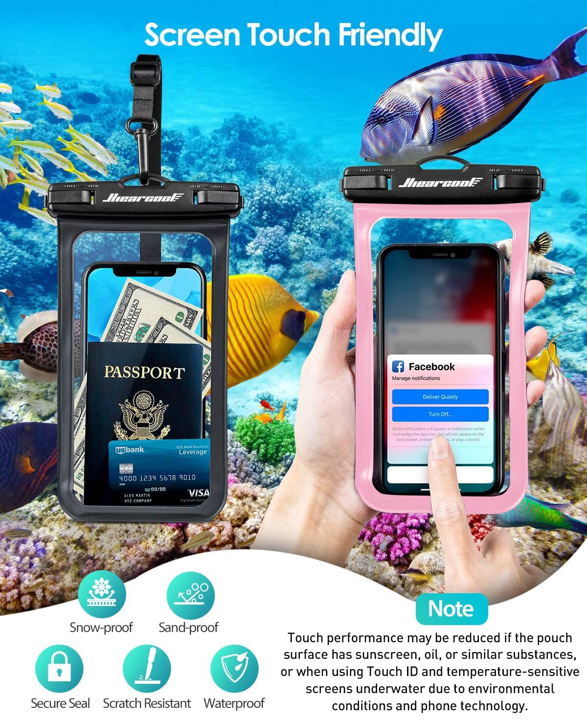 Waterproof Phone Pouch 2-Pack - IPX8 Dry Bag for iPhone & Android (8.3")