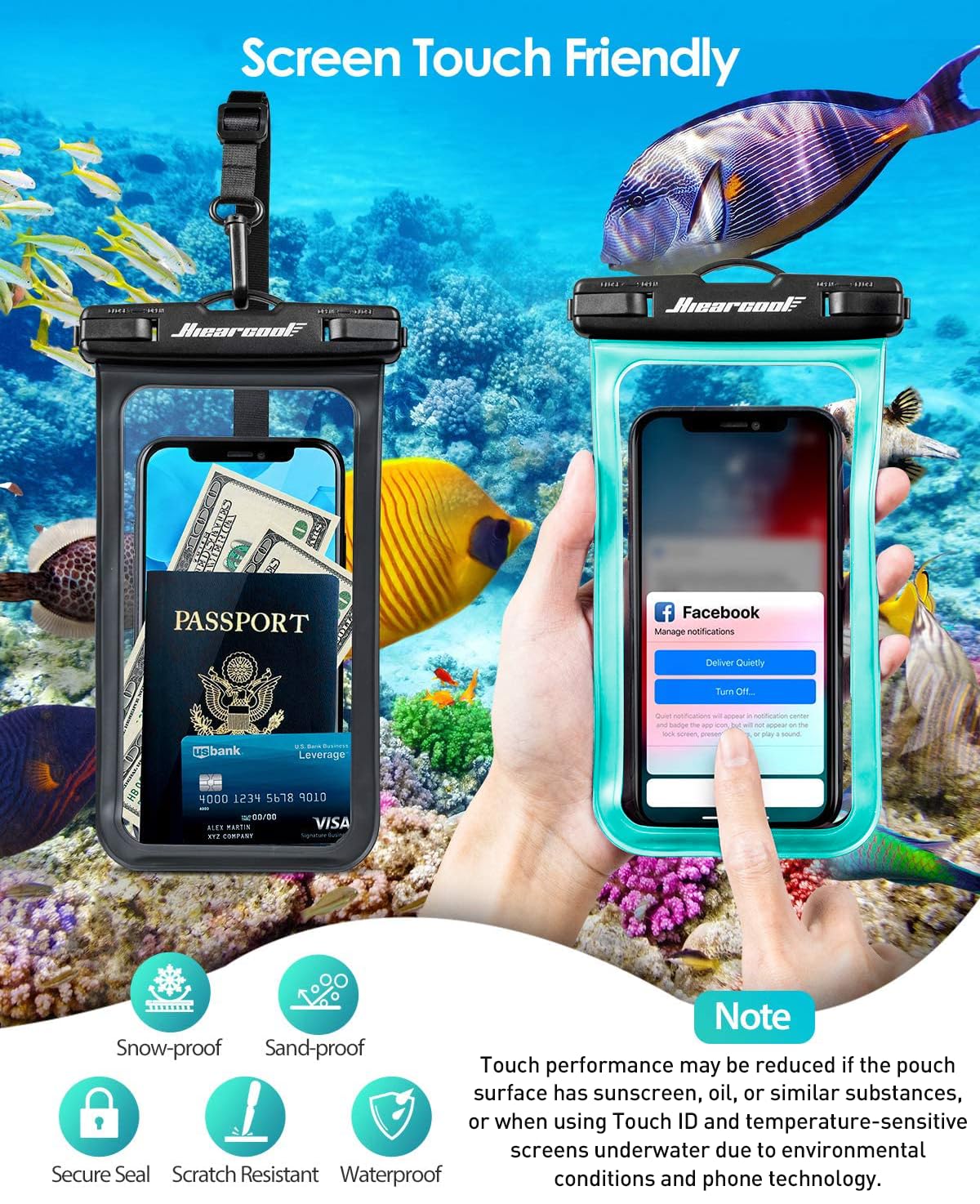 Waterproof Phone Pouch 2-Pack - IPX8 Dry Bag for iPhone & Android (8.3")
