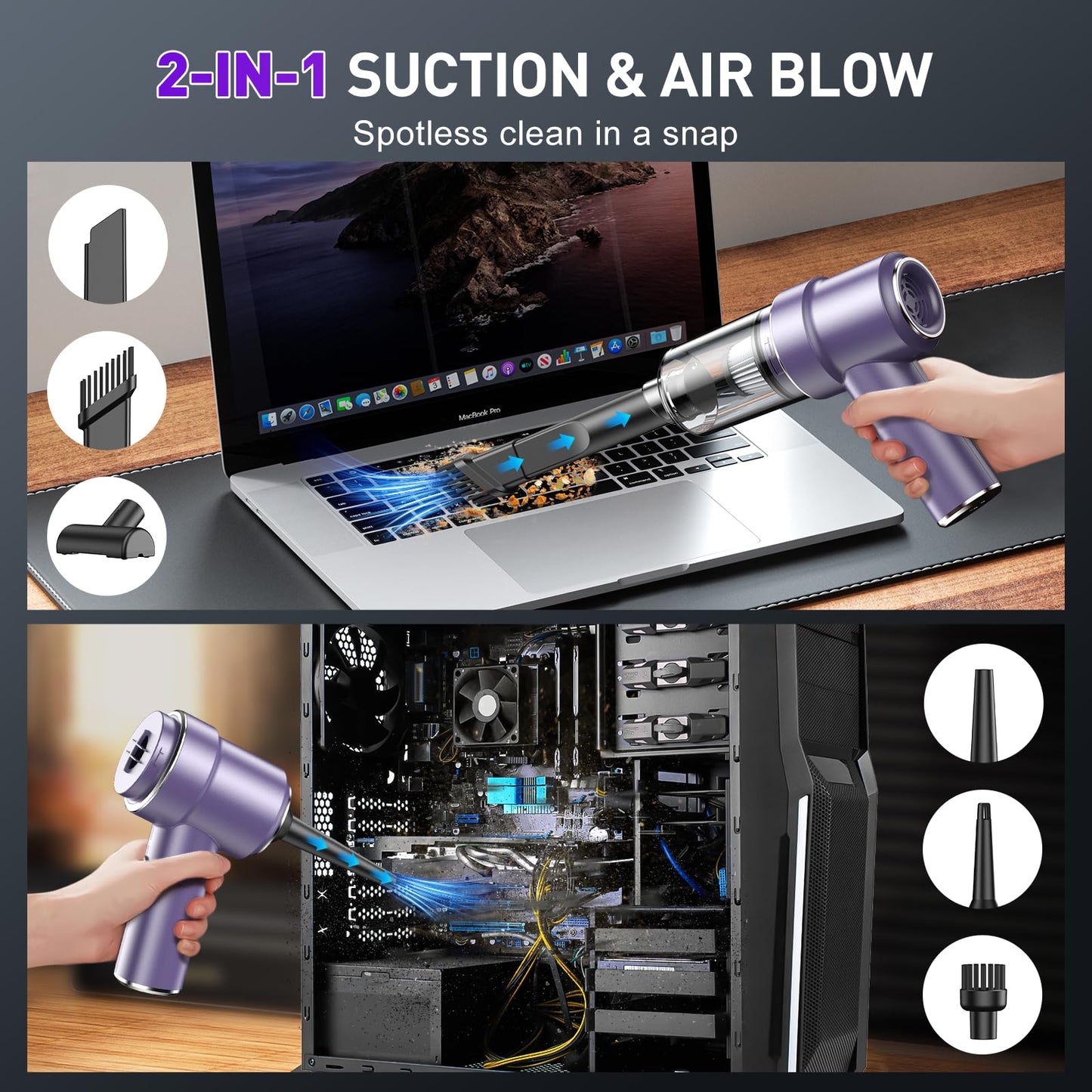 KMM Handheld Car Vacuum - 9000Pa Power with Air Duster & LED Light
