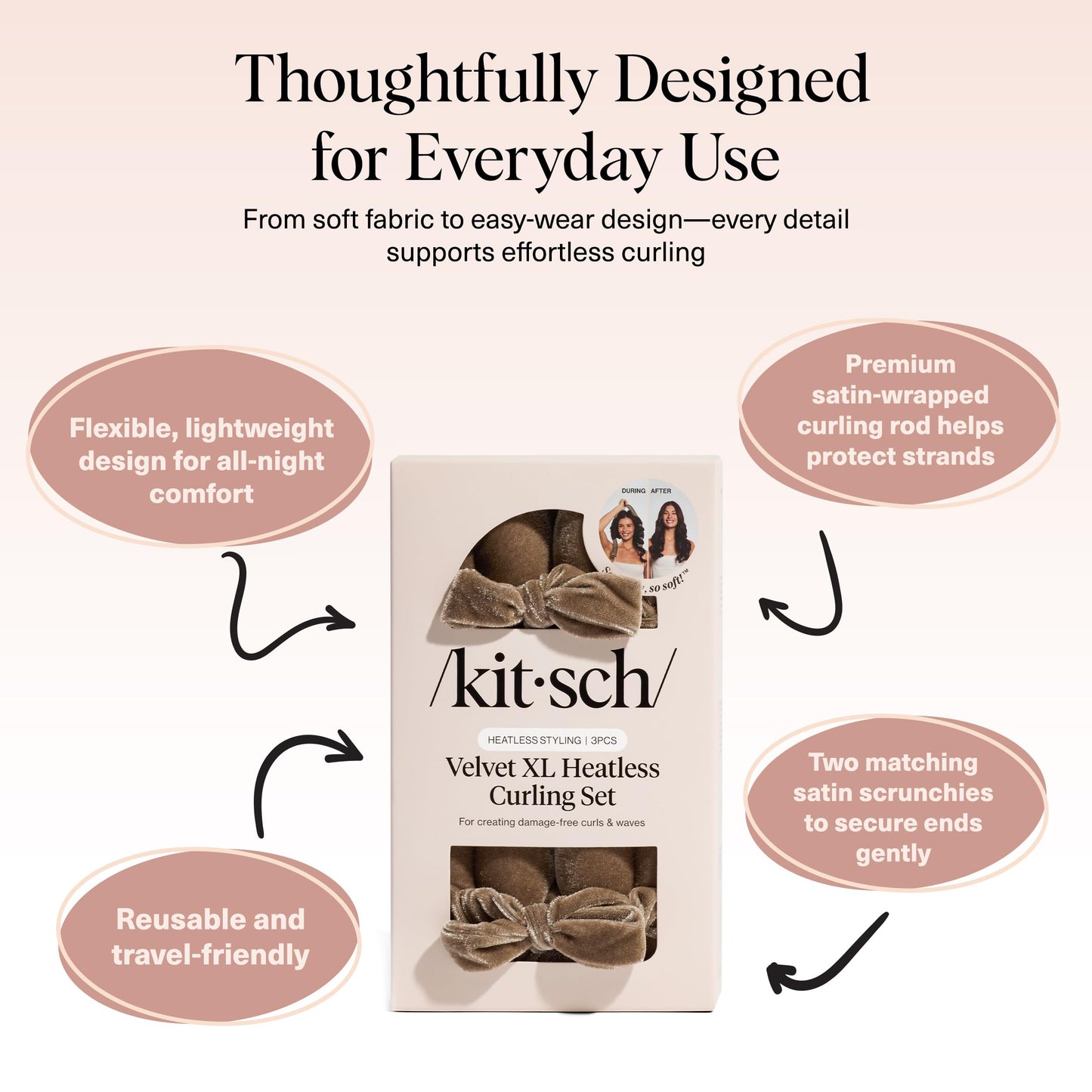 Kitsch Heatless Curling Set - Overnight Curls with Satin Hair Curler & Scrunchies