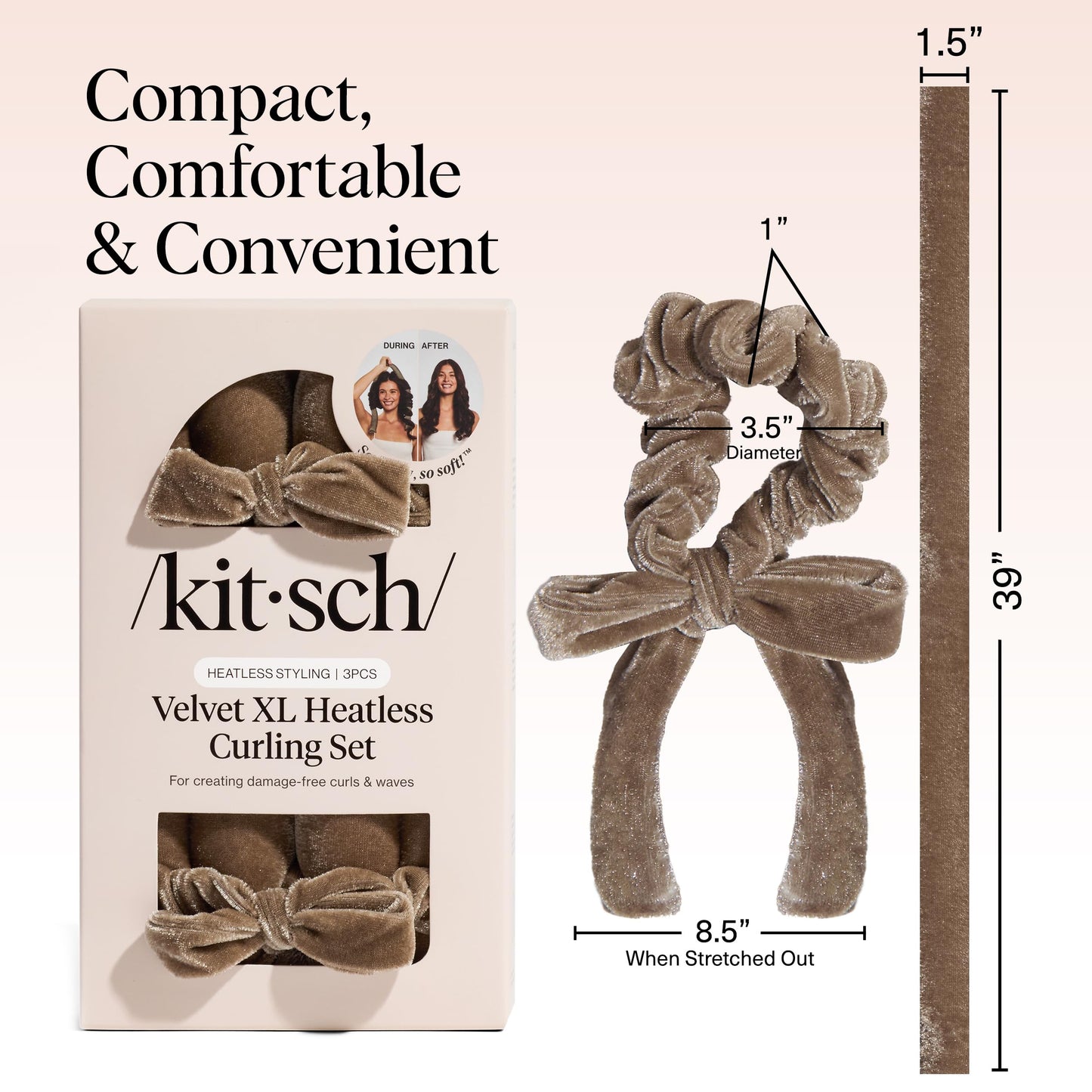 Kitsch Heatless Curling Set - Overnight Curls with Satin Hair Curler & Scrunchies