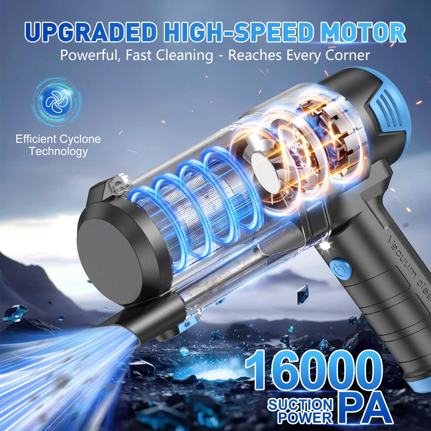 KMM Handheld Car Vacuum - 9000Pa Power with Air Duster & LED Light