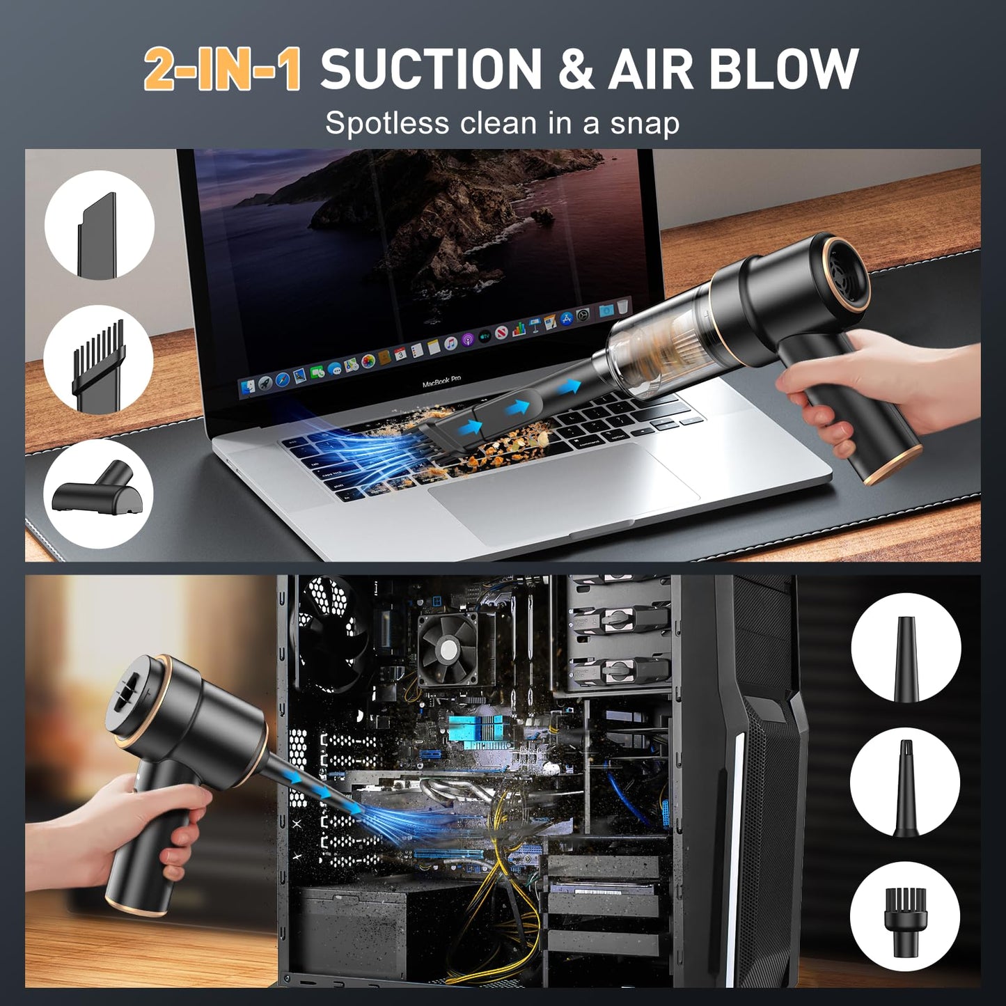 KMM Handheld Car Vacuum - 9000Pa Power with Air Duster & LED Light