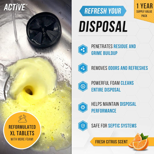 Garbage Disposal Cleaner Tablets - 24 Pack Fresh Citrus Deodorizer (1 Year Supply)