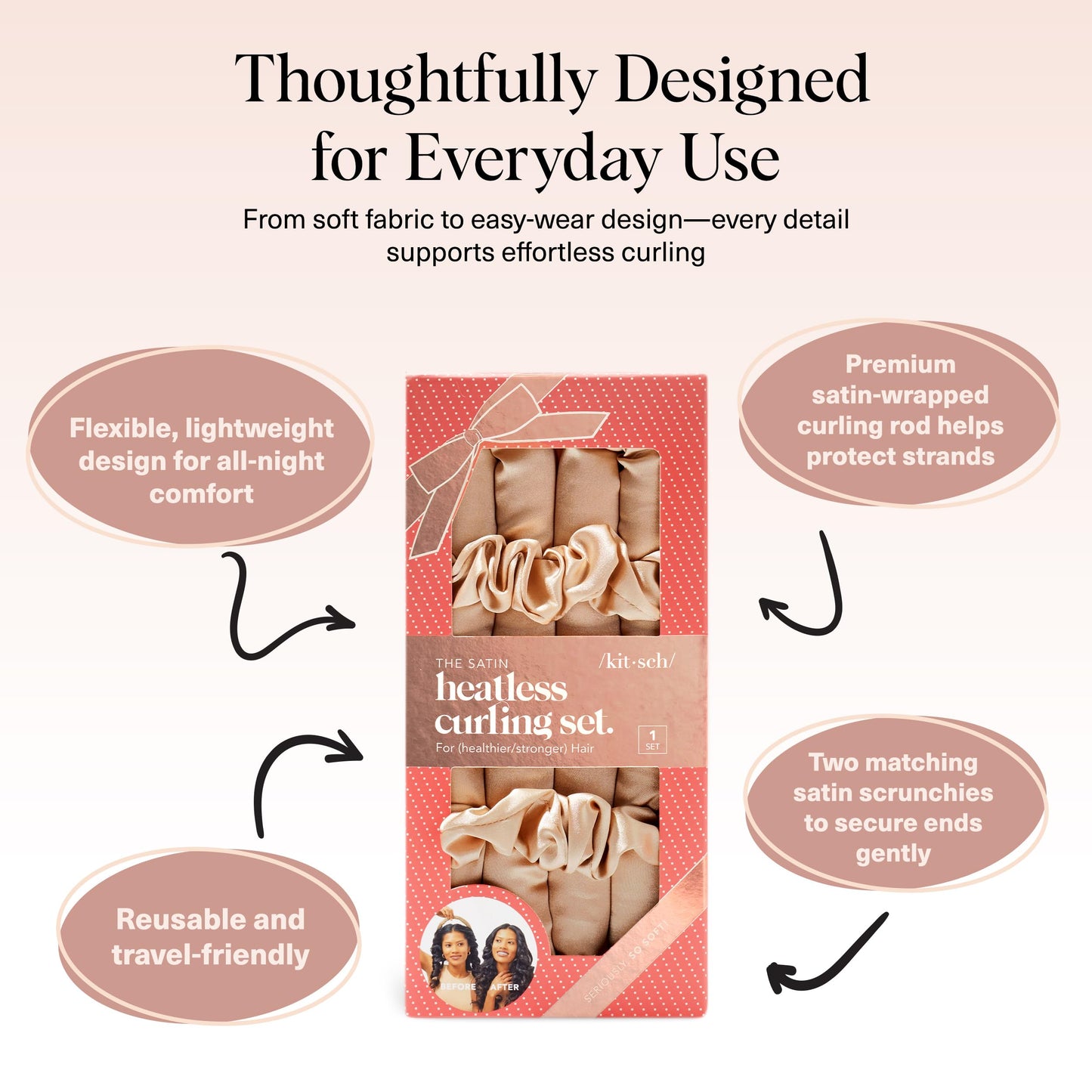 Kitsch Heatless Curling Set - Overnight Curls with Satin Hair Curler & Scrunchies
